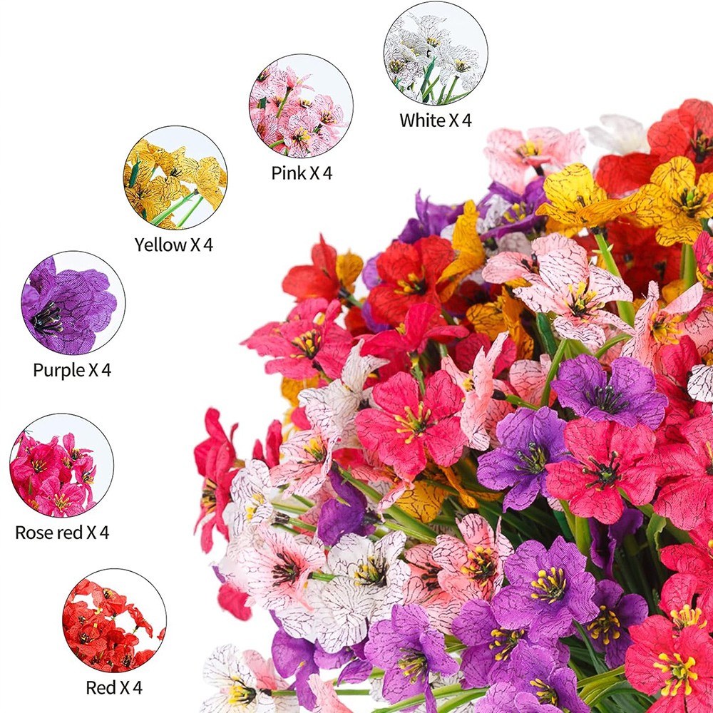 24 Bundles Artificial Flowers for Outdoors Decoration, UV Resistant Mixed Color