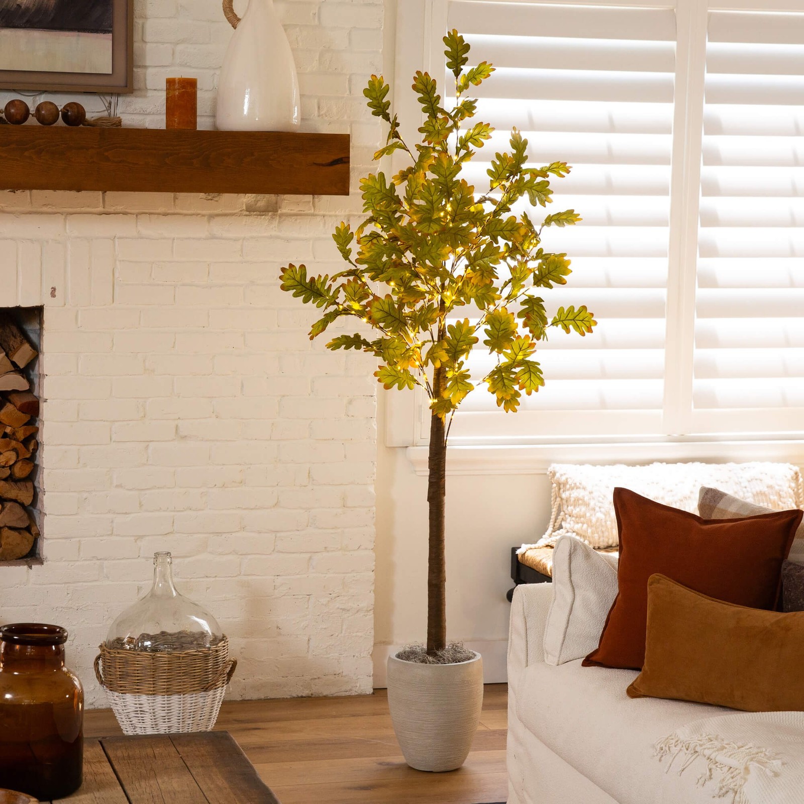 Nearly Natural 5ft Pre-Lit Green Autumn Oak Fall Tree w/ 200 Warm White LED