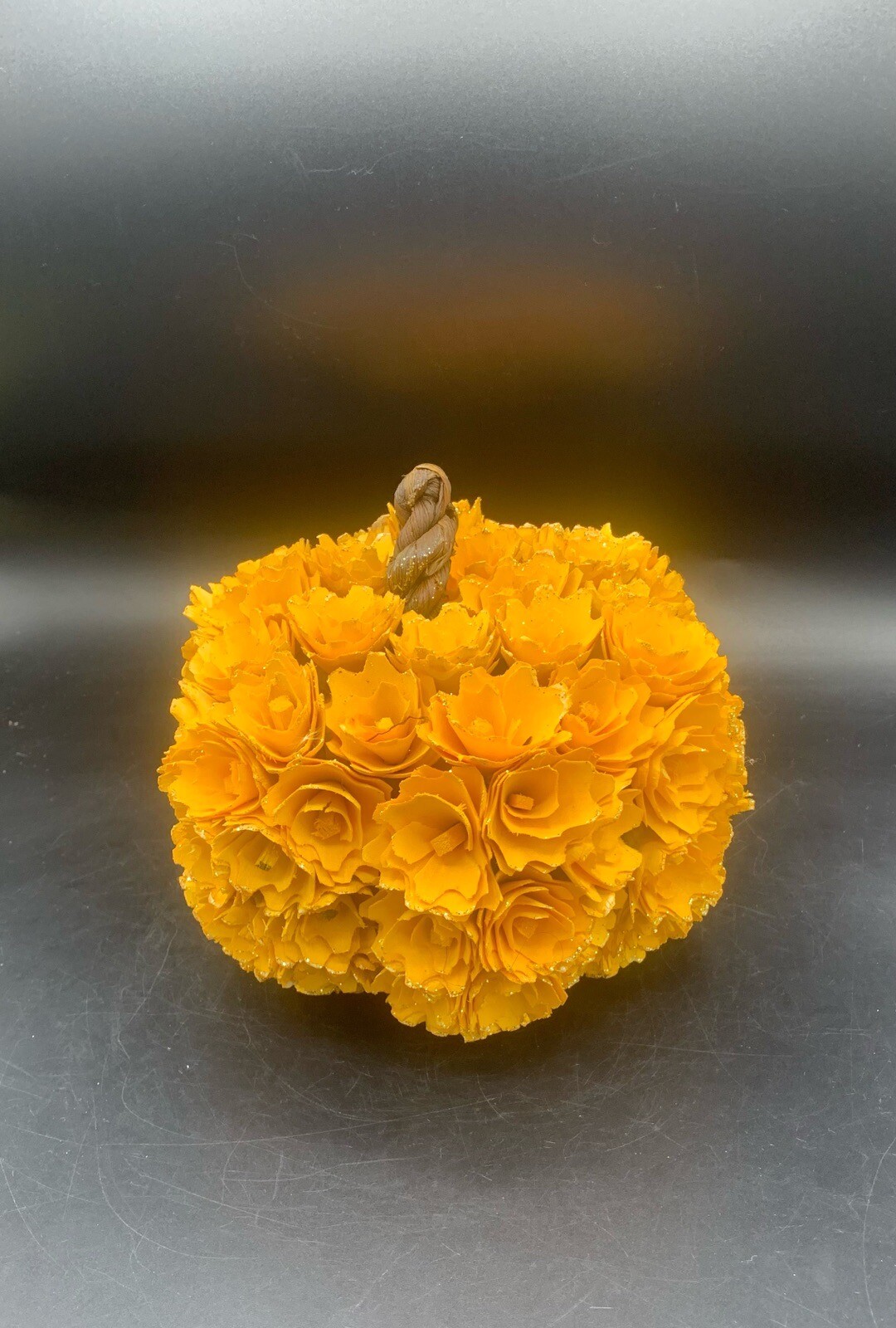 New Shaved Wood Floral Pumpkin Orange Flowers Thanksgiving Bouquet Decor Carved