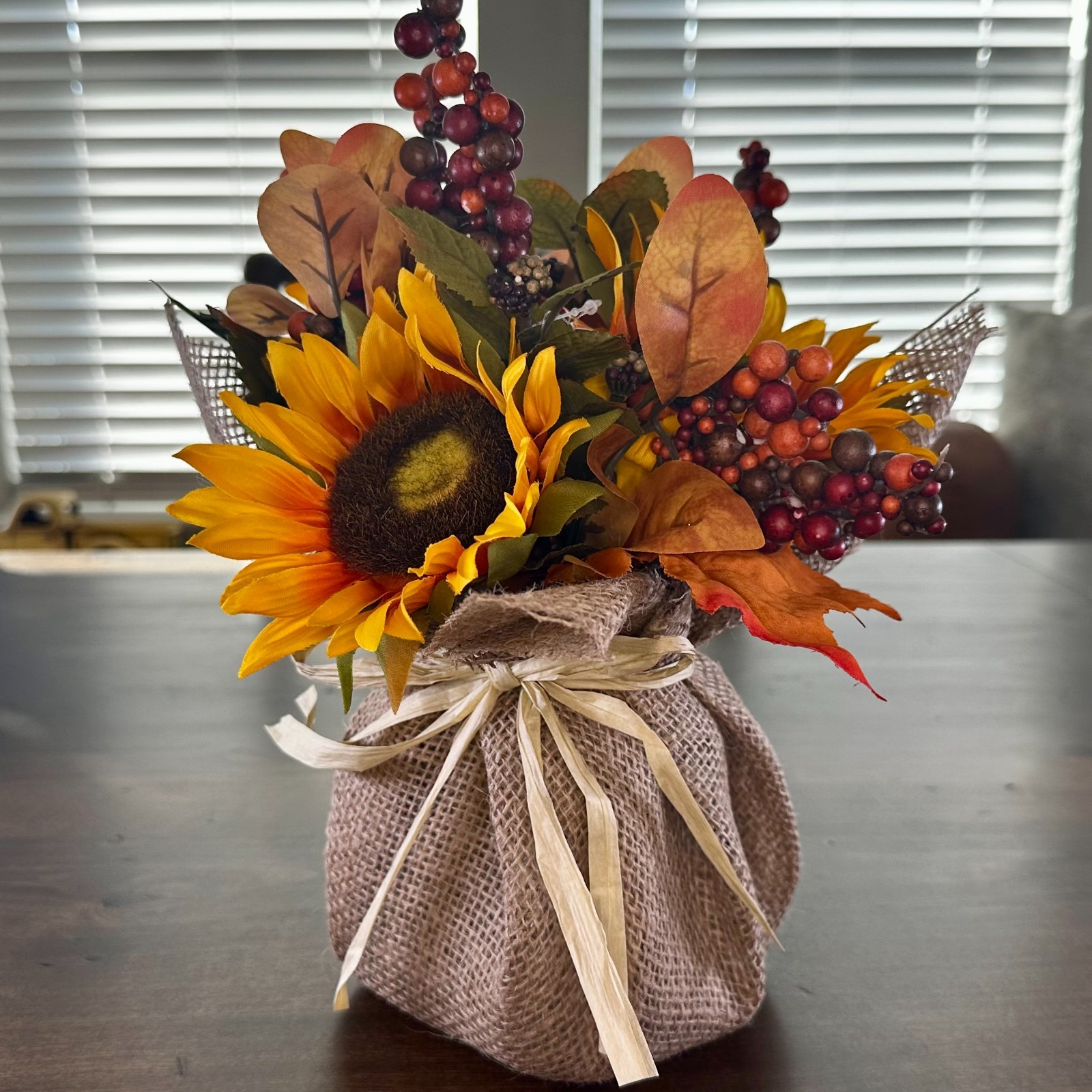 Sunflower & Berry Arrangement Faux Floral Arrangement