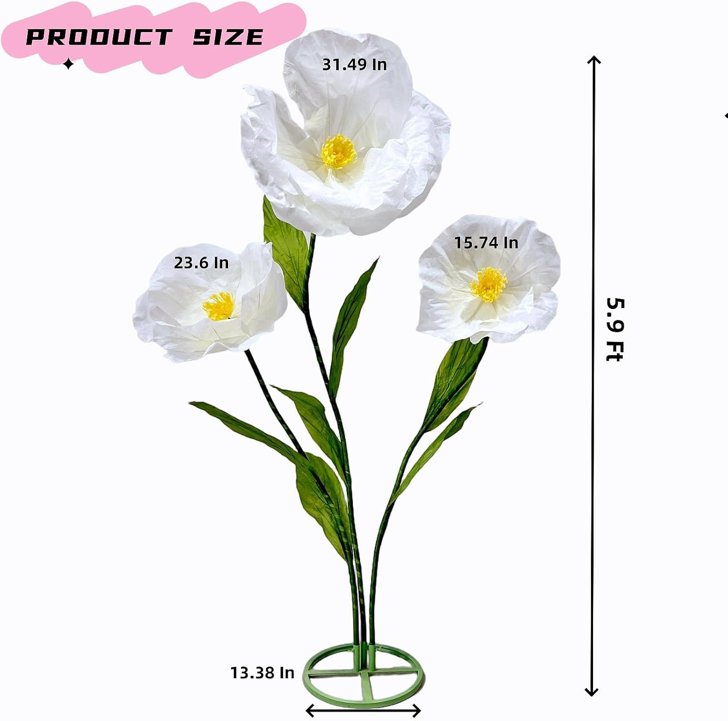 Giant White Artificial Flowers for Weddings, Parties & Home Decor 5.9 Ft