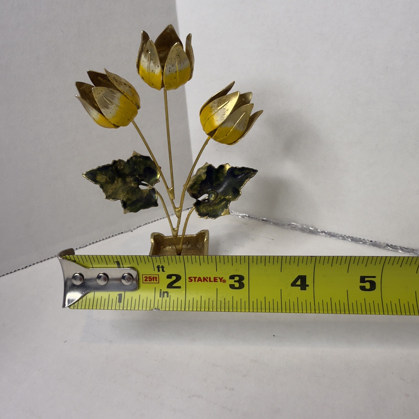 Vintage Chinese Brass and Enamel Flower Arrangement Tulips