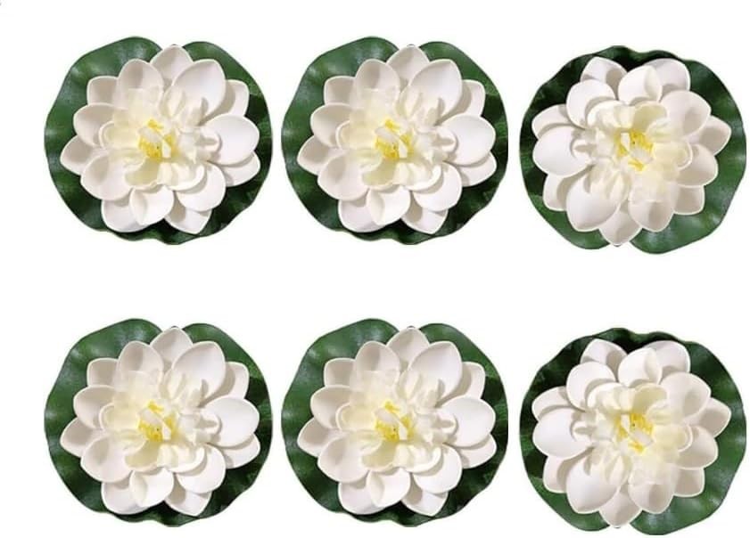 6 Pcs White Artificial Lotus Flowers Large Floating Lotus Flowers Faux Water