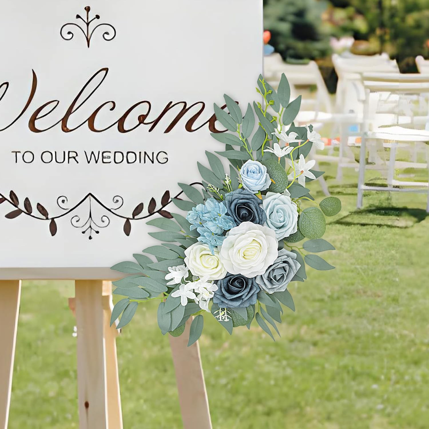 2 PCS Blue Wedding Arch Flower Swags Artificial Floral Reception Backdrop