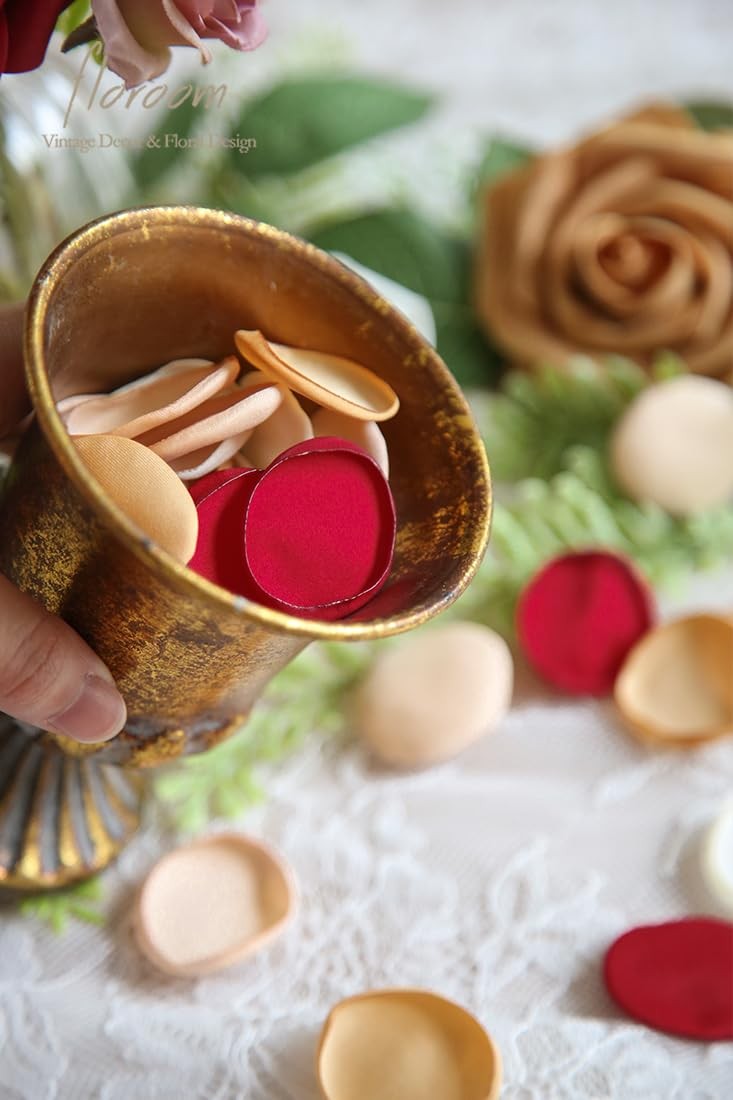 300pcs Rose Petals Red Gold Faux Silk Flower Petals for Wedding Flower Girl B…