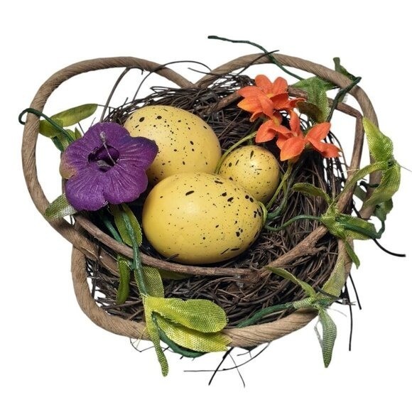 Birds Nest Arrangement with Speckled Eggs 6″ Easter Spring