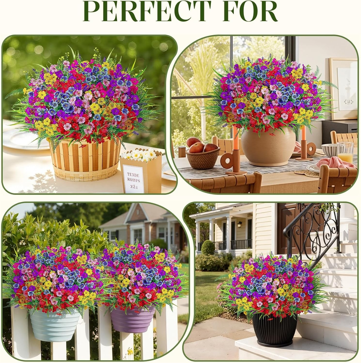 24 Bundles Artificial Flowers for Outdoors Fake Spring Flowers Plants UV Resista