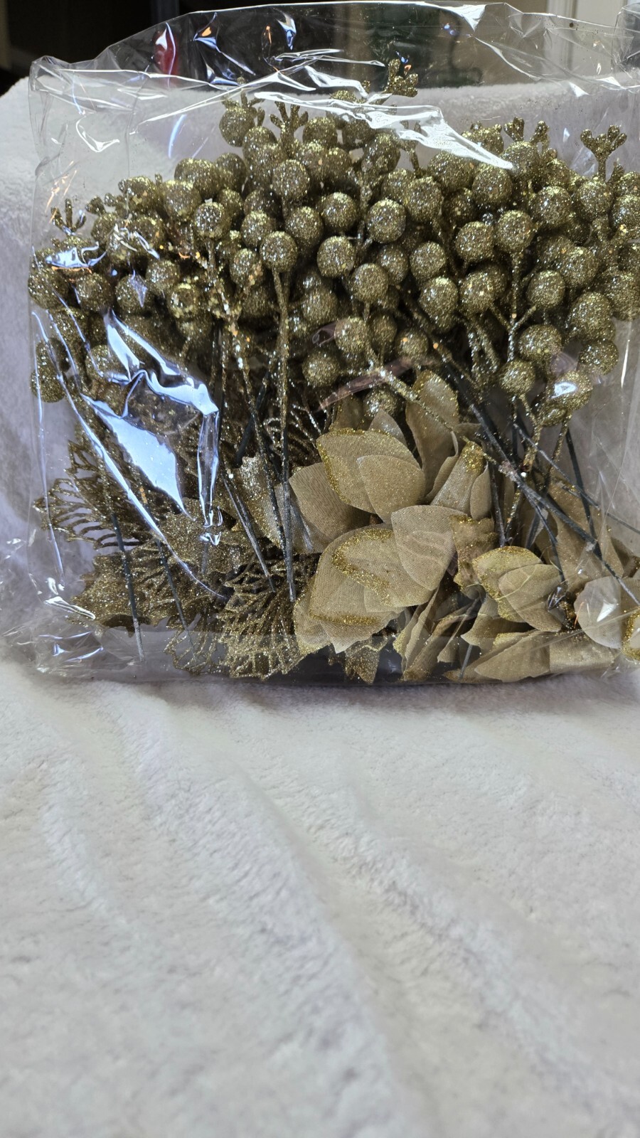 36 Pcs Christmas Gold Glitter Poinsettia Flowers Artificial Flower Ornaments NO