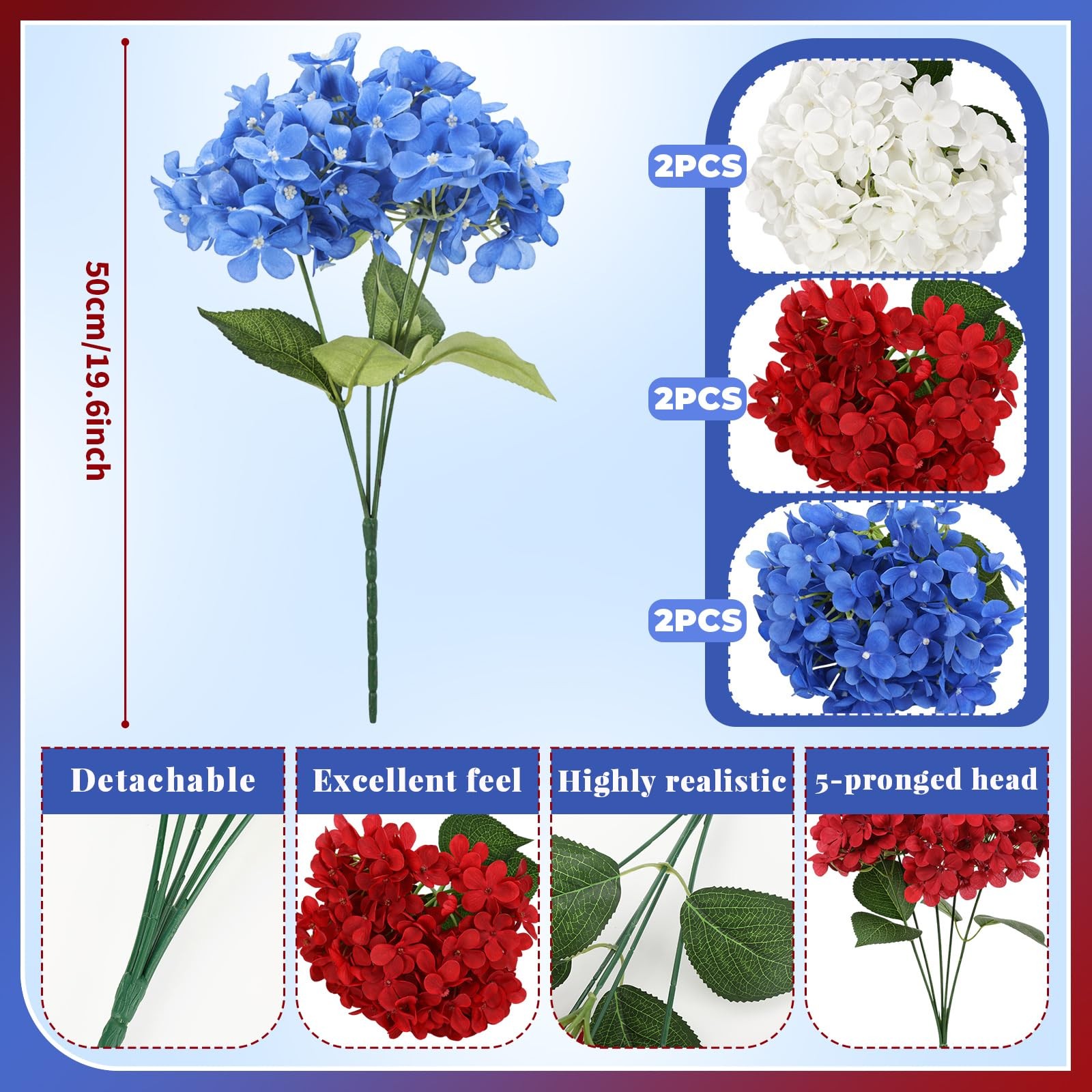 6 Bundles Red White and Blue Artificial Flowers for Outdoors Bulk 20” Patrio…