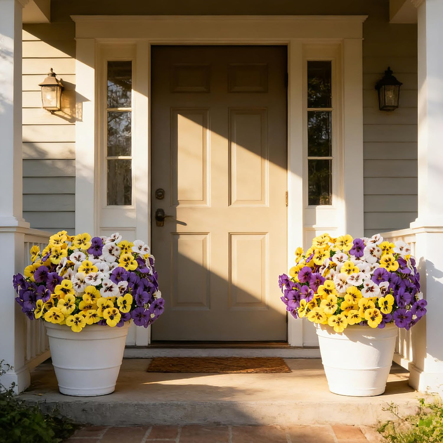 Artificial Pansies Flowers for Outdoors, 12 Pcs Faux Silk Pansy Flower UV Resist