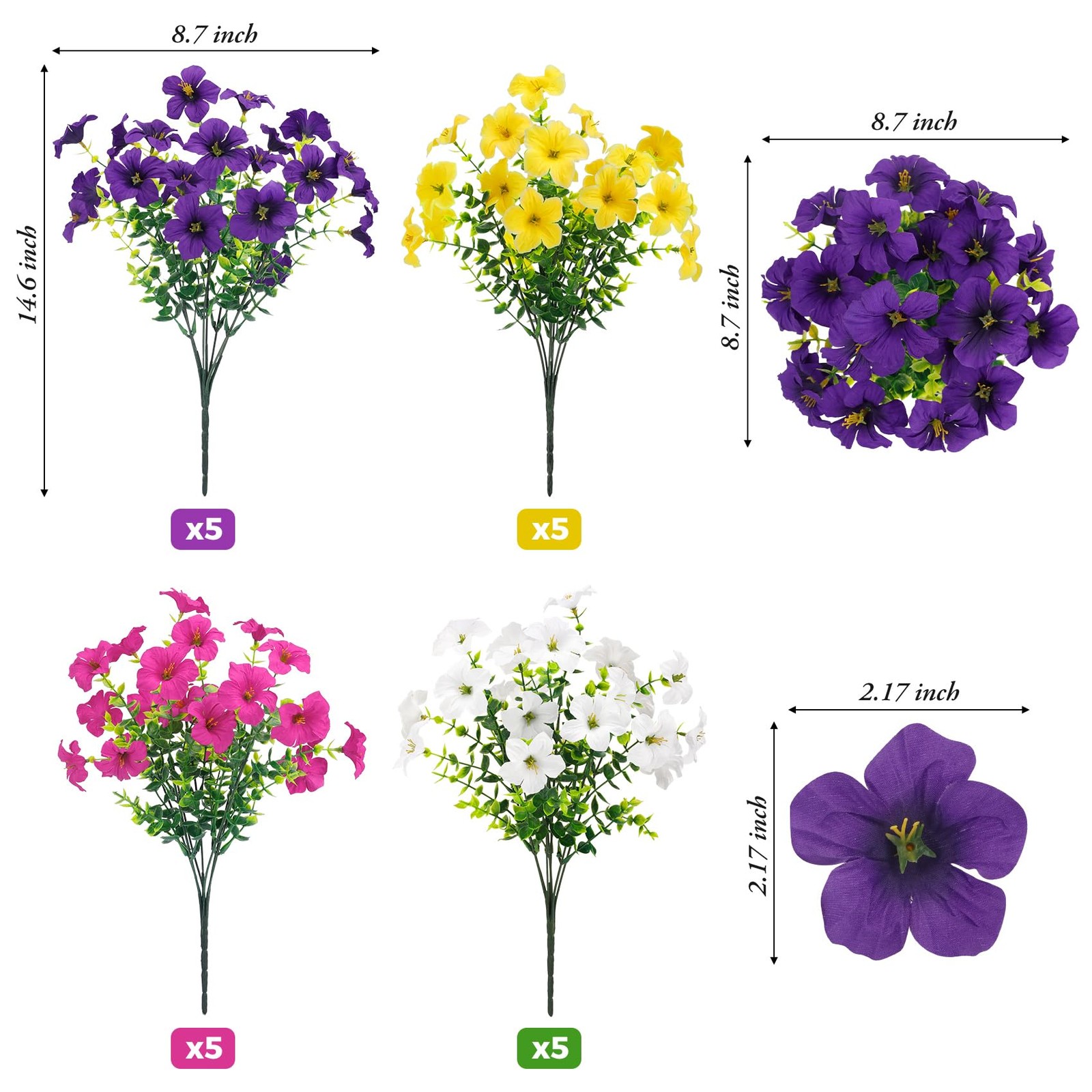 20 Bundles Artificial Petunias Flowers for Outdoors, Faux Silk Flowers UV Res…