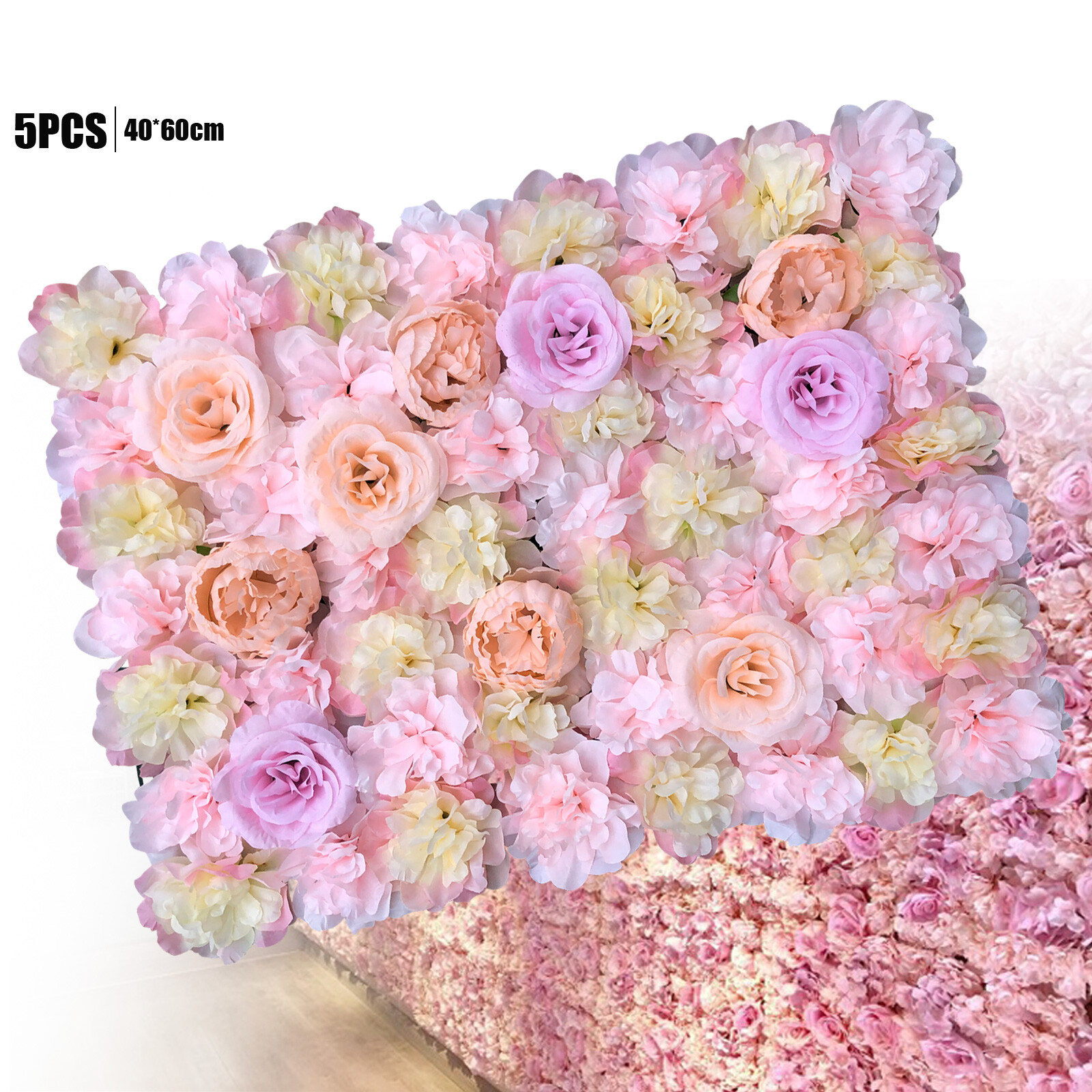 5X Artificial Flower Wall Panels Flower Floral Wall Mat Backdrop Wedding Decor