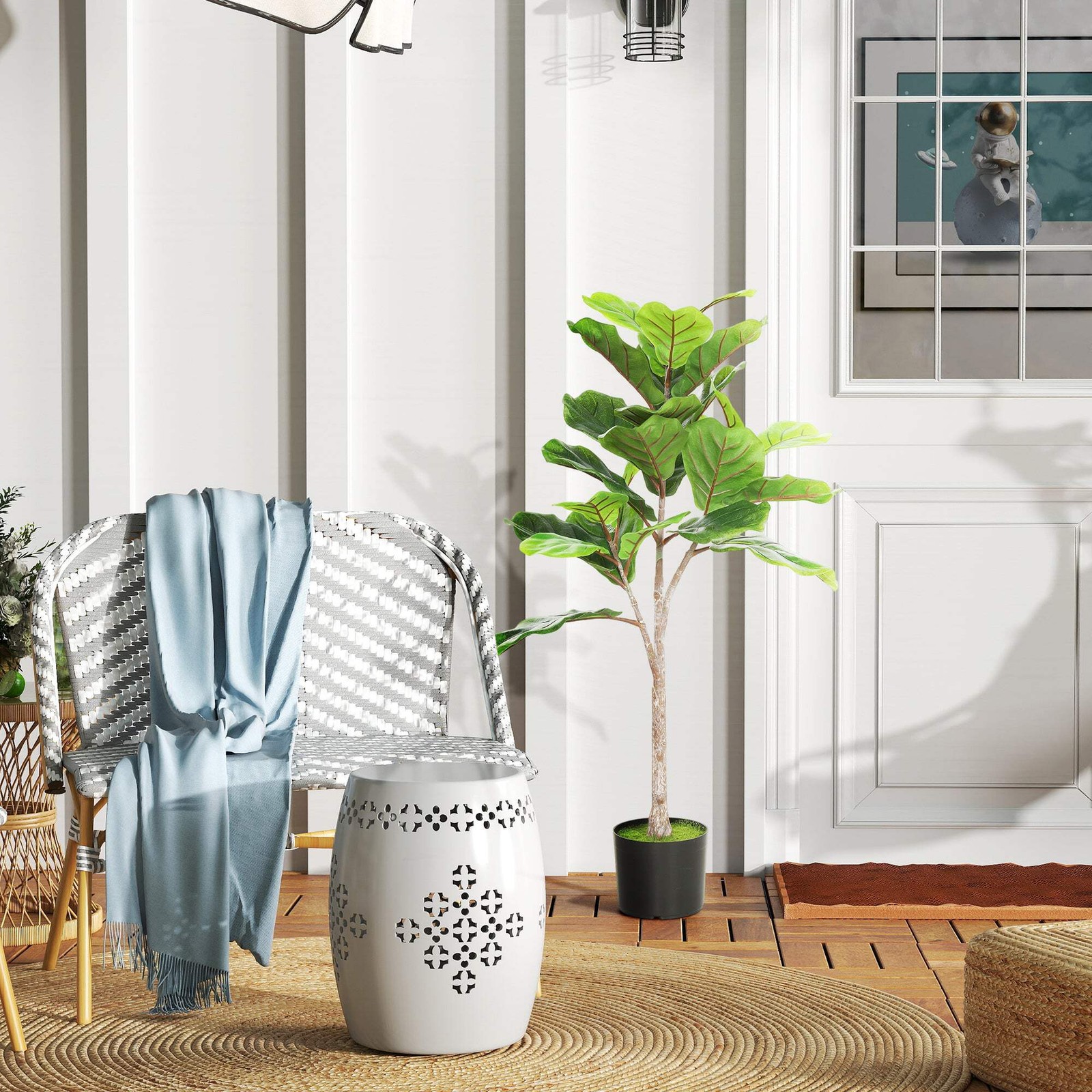 3.6 ft Artificial Fiddle Leaf Fig Tree Faux Potted Plant for Home Office
