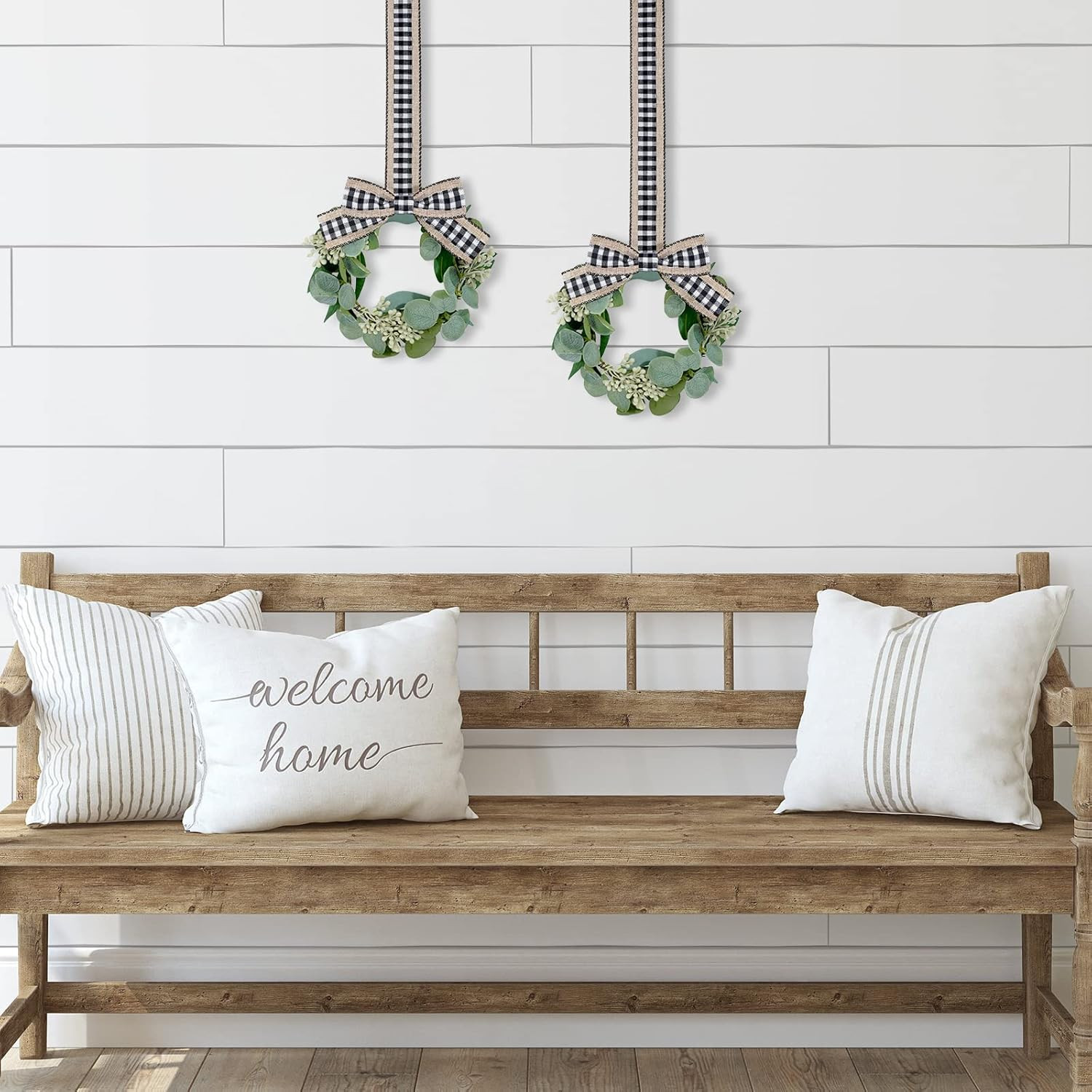 2 Pieces 9″ Mini Eucalyptus Wreath Artificial Spring Summer Greenery Wreath for