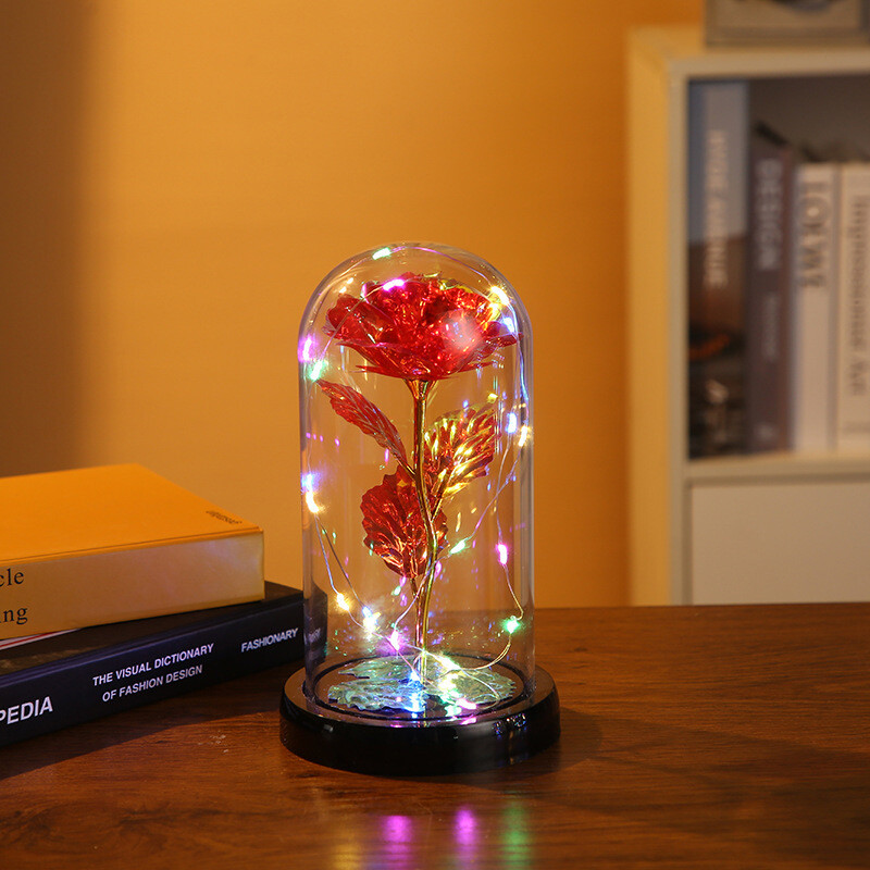 Preserved Eternal Rose In Glass Demo Flower Dome LED Light Valentine’s Day Gift