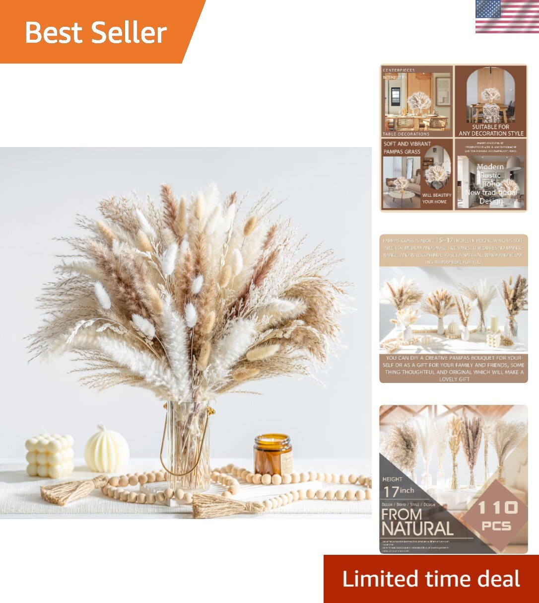 Natural Dried Pampas Grass 130PCS – Perfect for Eco-Friendly Weddings & Events