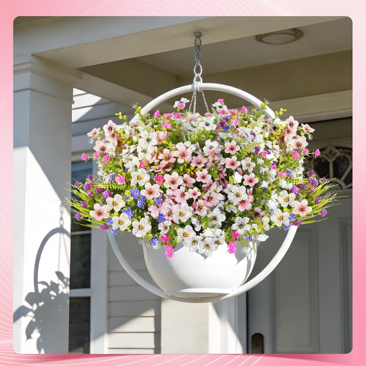 Fake Flowers for Outdoor UV Resistant 24 Pcs Pink Spring Artificial Flowers Outd