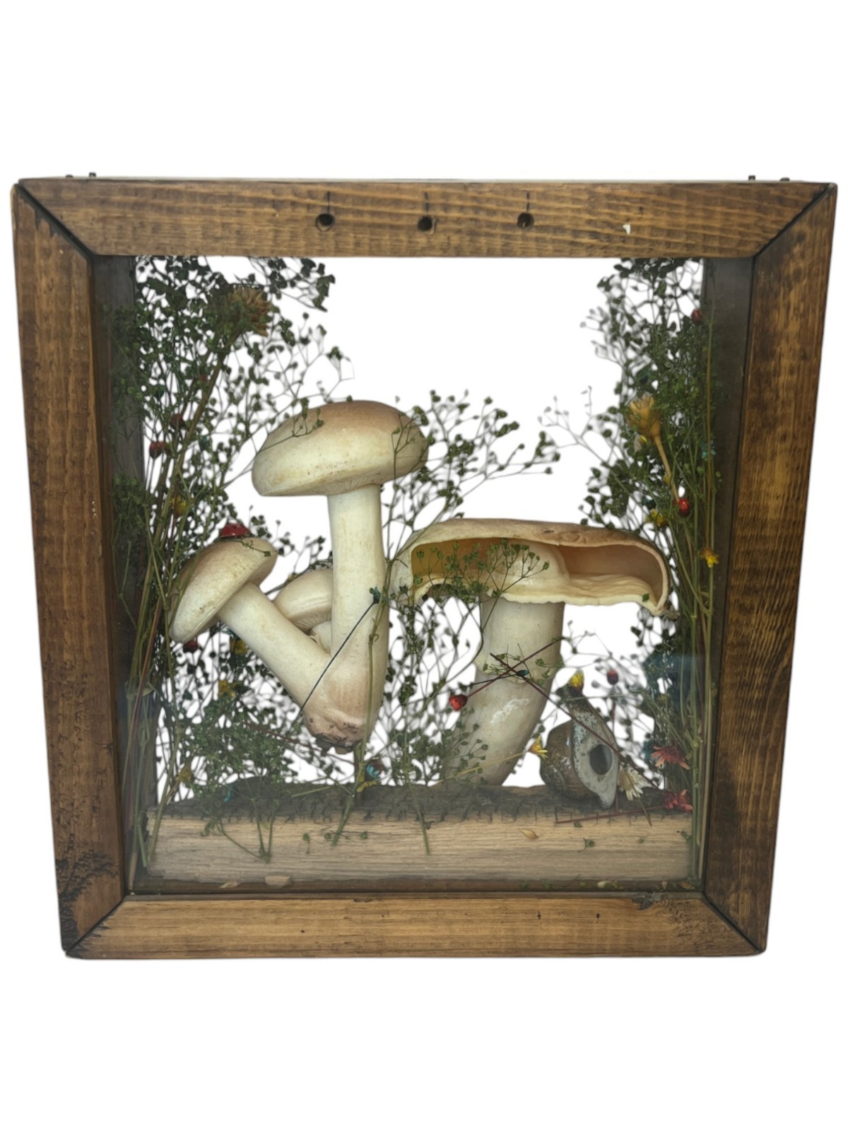 Vtg Cottage Core Mushroom Shadow Box Wood 1970s Decor Fairy Garden MCM Merry