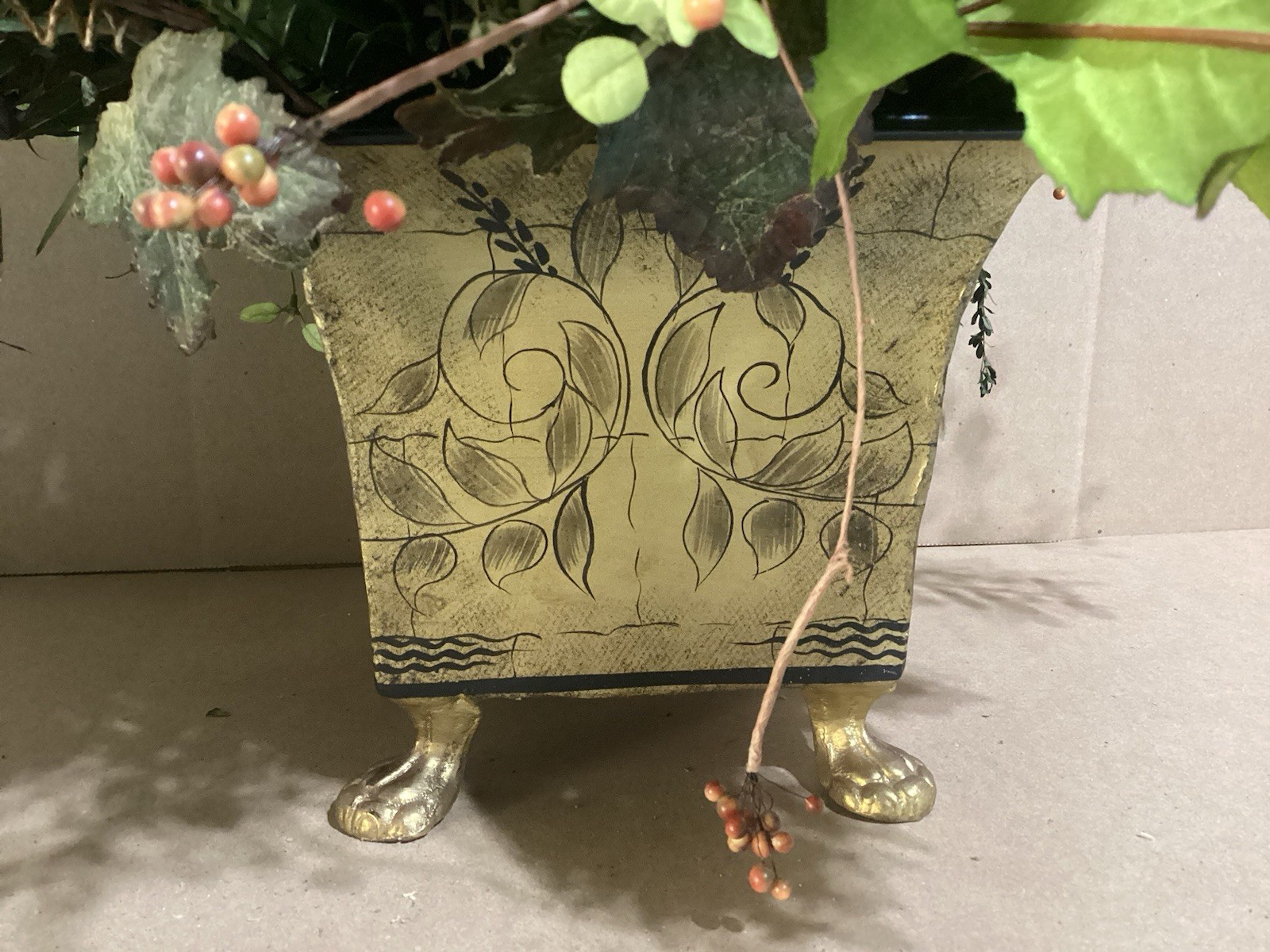 HUGE Artificial Faux Flowers TOLE Vase Silk Flower Arrangement Table Centerpiece