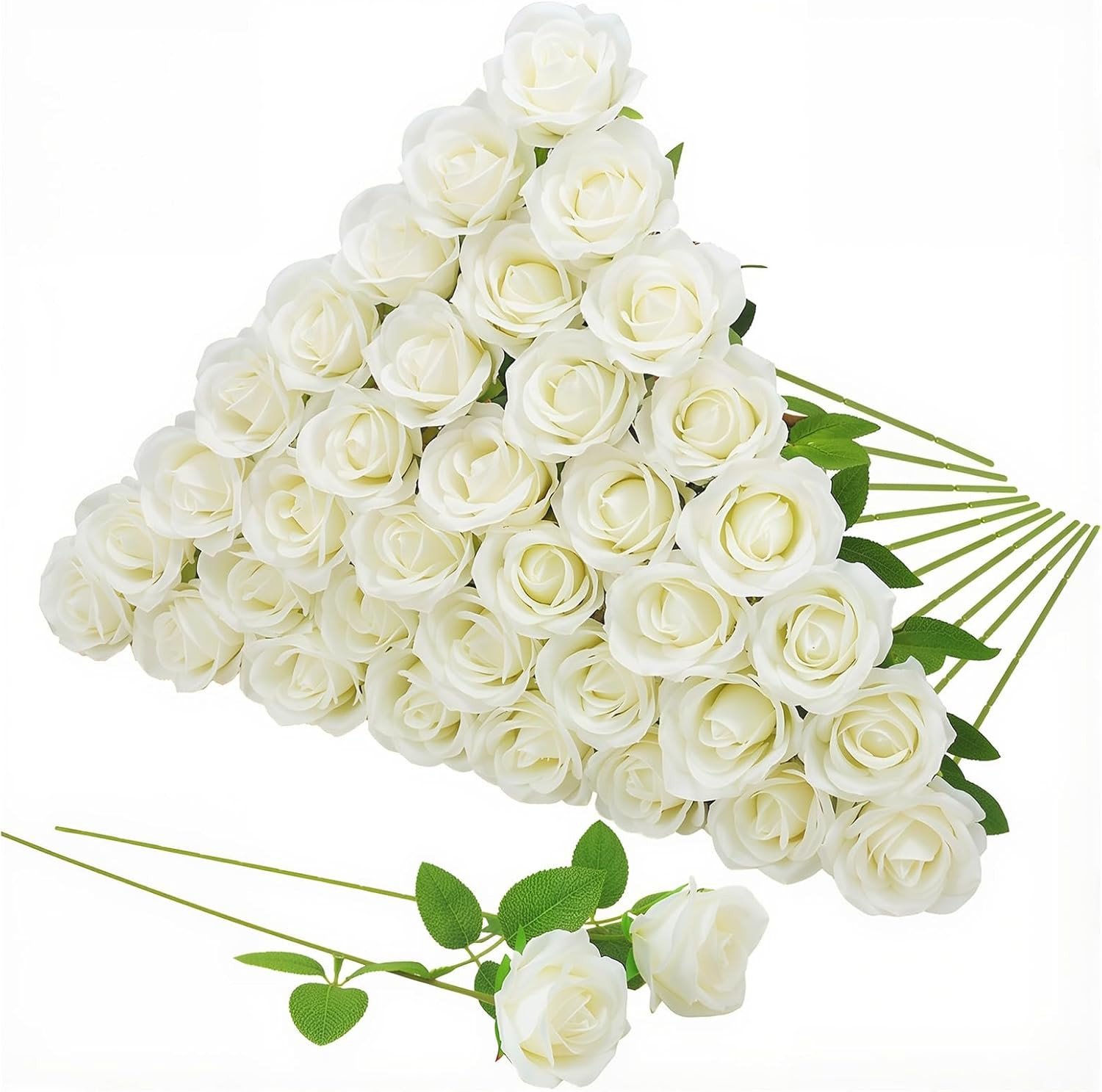 36 Pcs Silk White Rose Bouquet – Realistic Artificial Flowers for Weddings & Dec