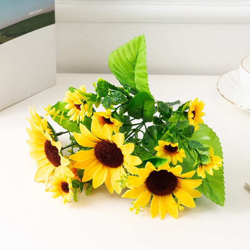 26 Head Artificial Decor Sunflower Silk Fake Flowers Bouquet Bridal Home Garden