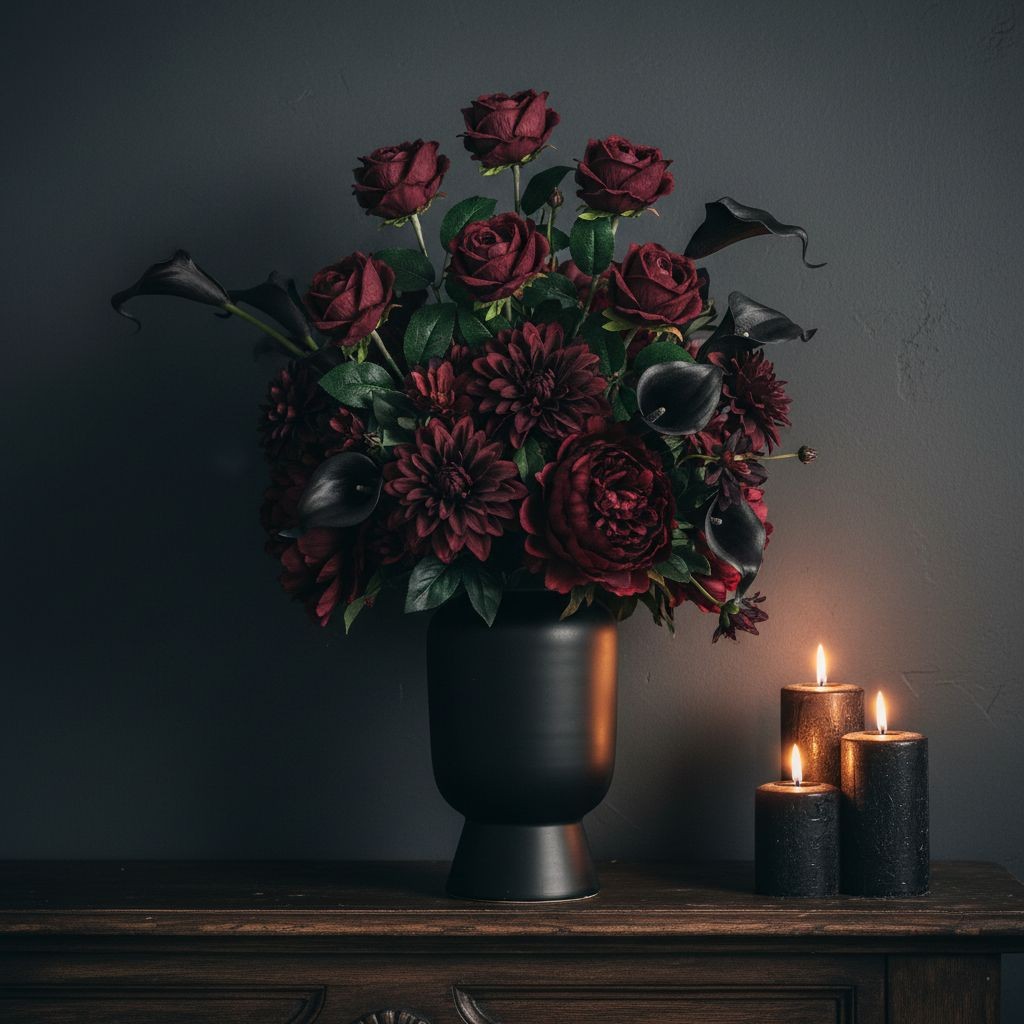 Burgundy Velvet Rose Stems Faux Roses Artificial Flowers Dark Red Roses Gothic D