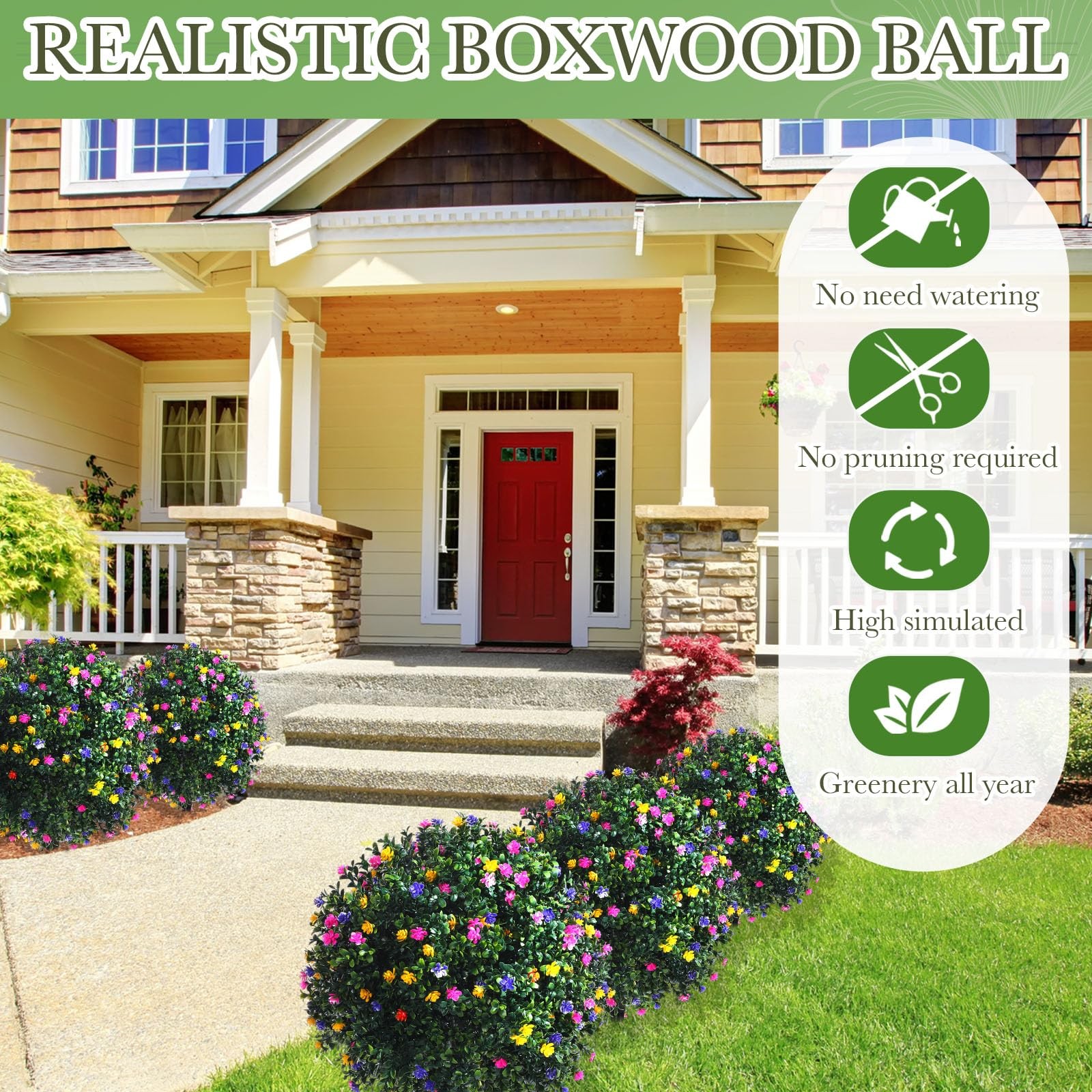 Set of 2 Artificial Boxwood Topiary Ball Tree Fake Bushes Shrubs Outdoor Faux…