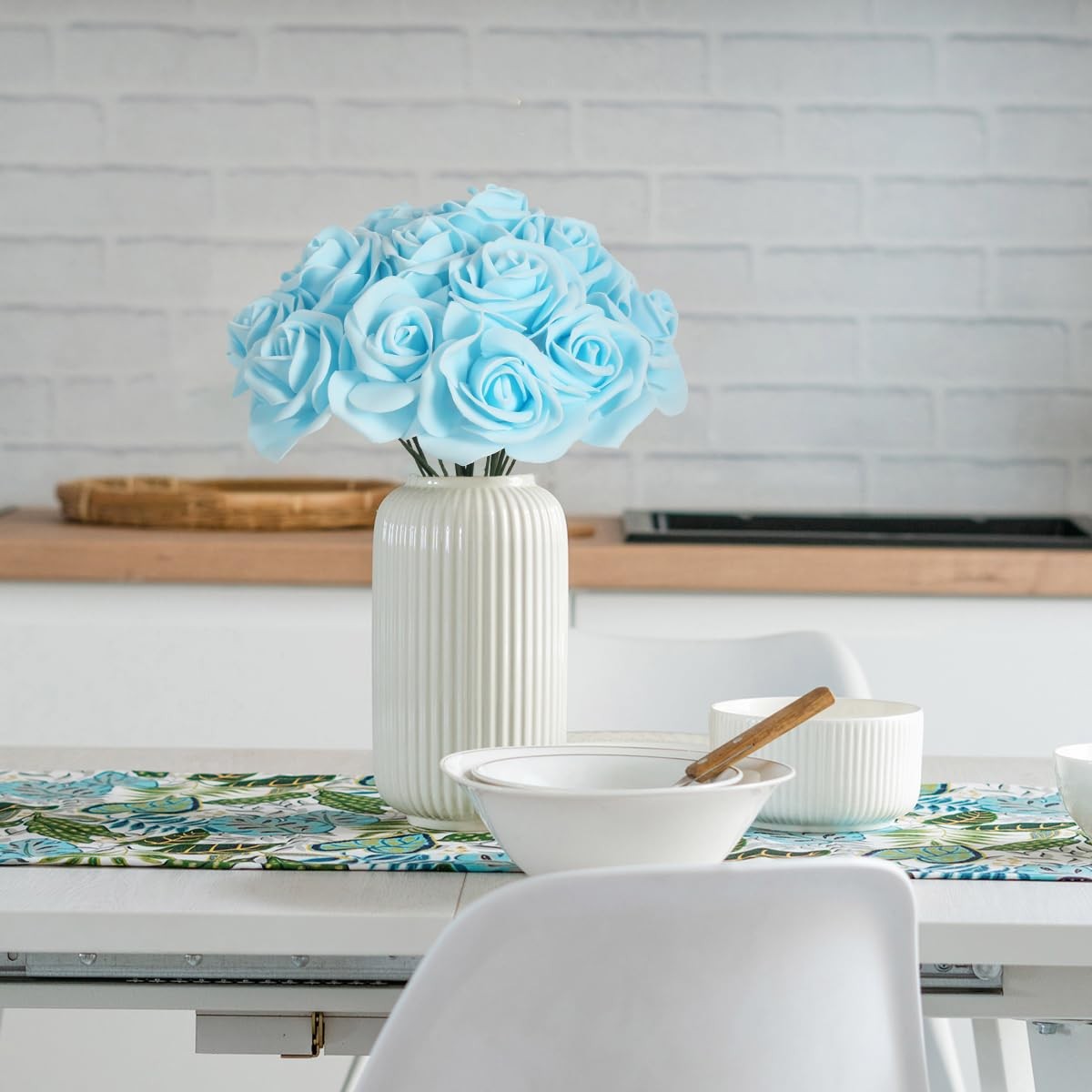 100PCS Baby Blue Foam Flowers Artificial Flowers Foam Roses Baby Blue Artific…