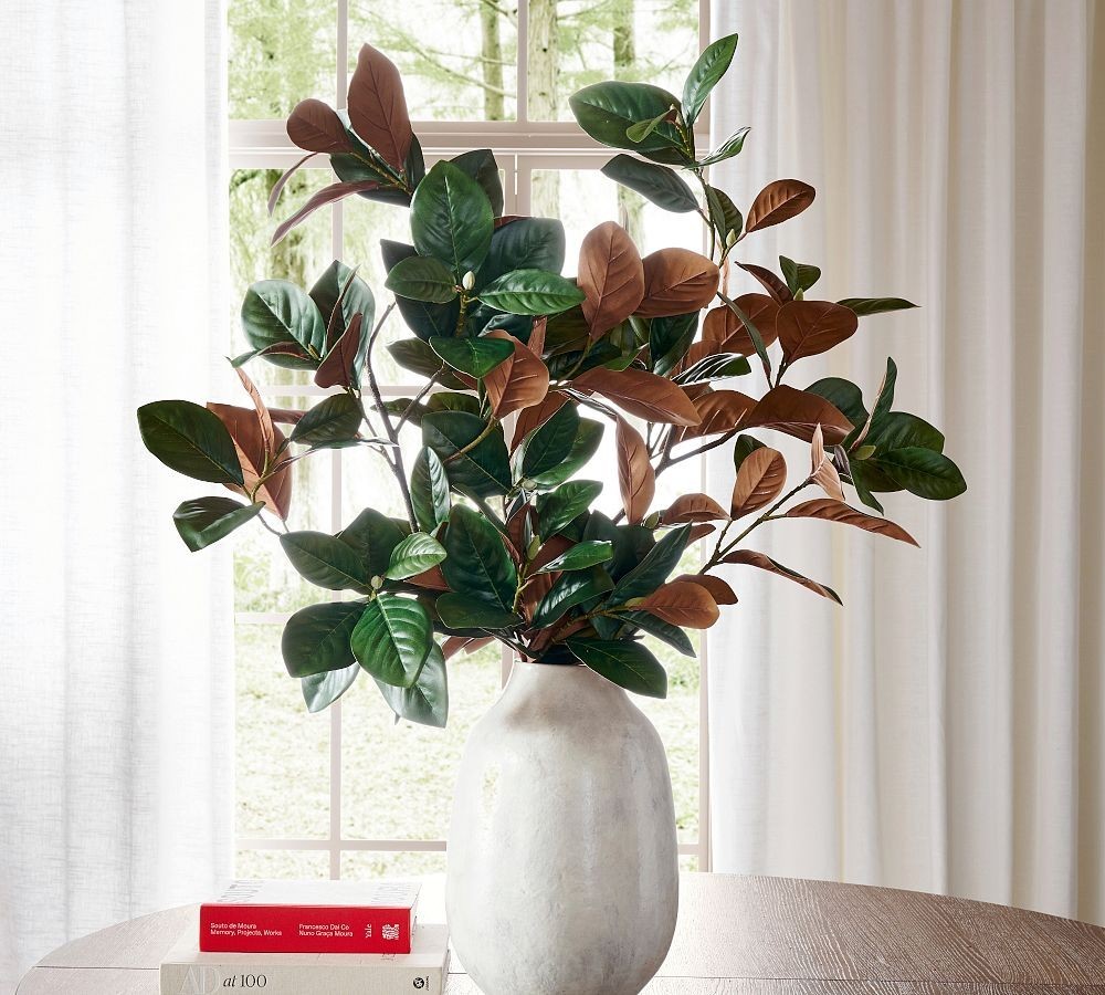 NEW Pottery Barn Faux Oversized Magnolia Branch 57″ Long 50 Leaves NWT