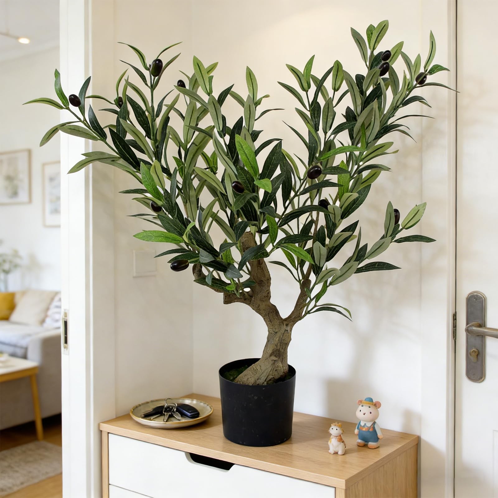 Artificial Olive Potted Tree, 28″ Tall Tabletop Fake Olive Tree with Fruits L…