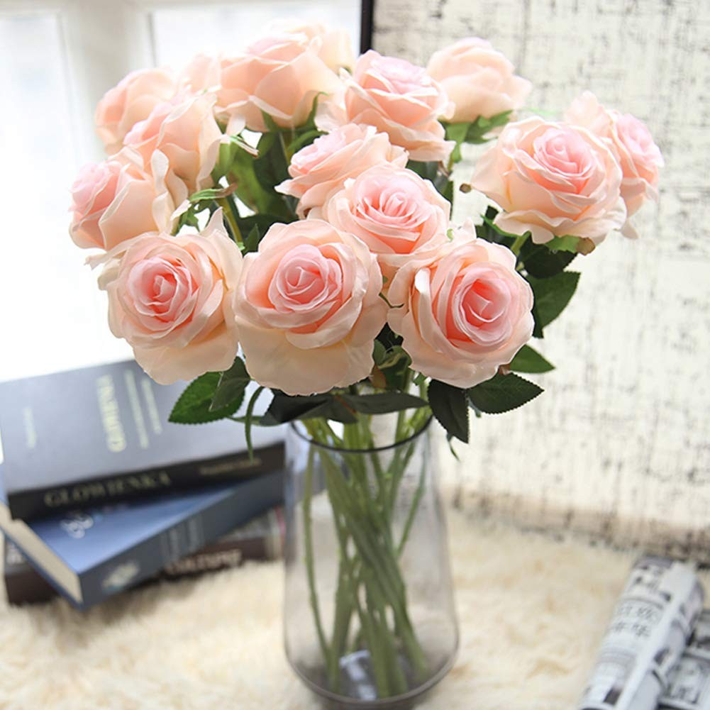 Amzali Artificial Flowers, Silk Rose Real Looking Blush Flower Home Decorations