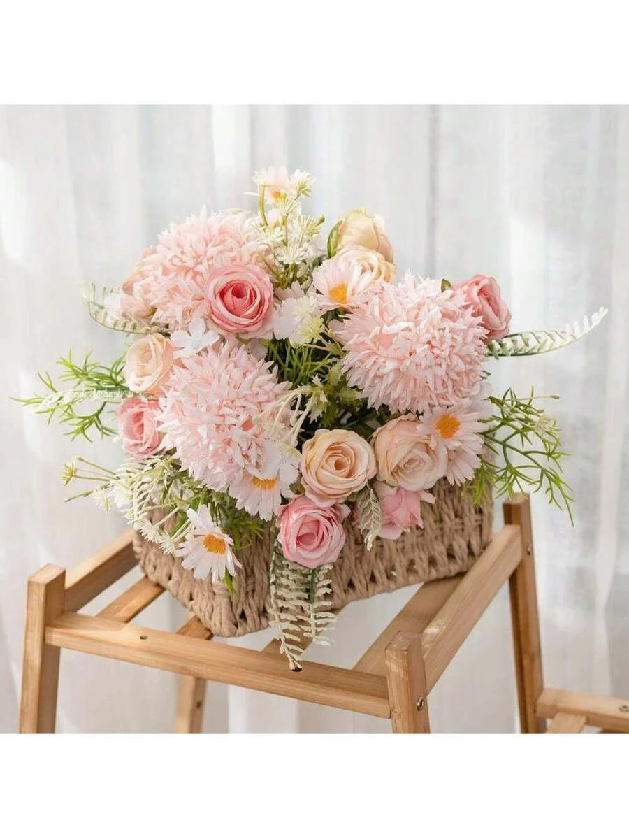 4 Packs Mixed Color Artificial Hydrangea Rose Flowers 11.6in Wedding