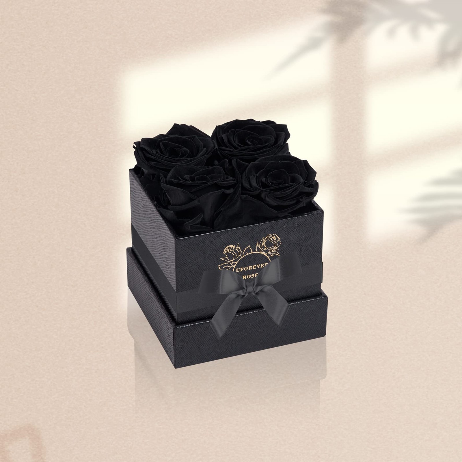 4 PCS Black Preserved Roses Box Real Flowers Gifts Delivery Anniversary