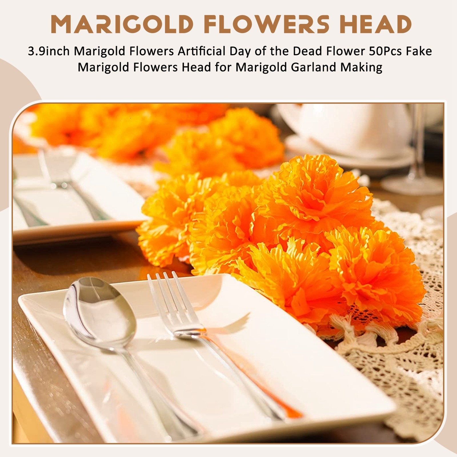 3.9inch Marigold Flowers Artificial Day of the Dead Flower 50Pcs Fake3538