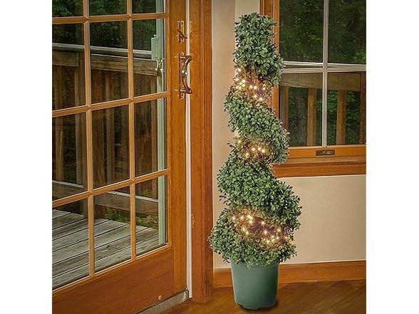 National Tree Company 44-Inch Prelit Artificial Boxwood Spiral Tree LED Lights