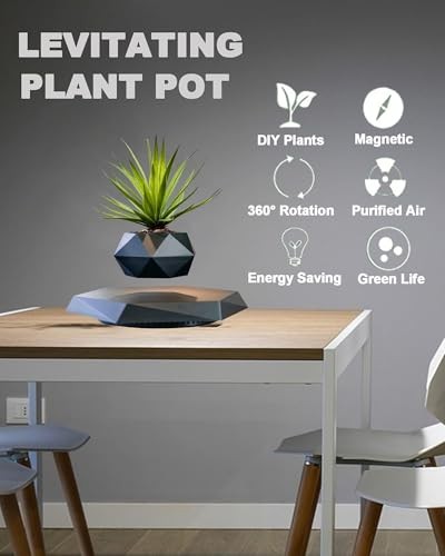 Levitating Plant Pot, Floating Plant Pot for Air Bonsai Planter, Magnetic Black