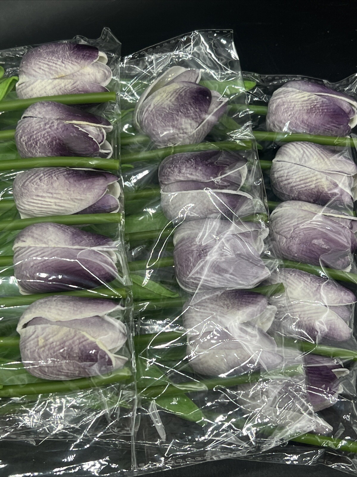 28 Pcs Purple Artificial Tulips Silk Flowers, Long Stem Green Leaves Real Touch