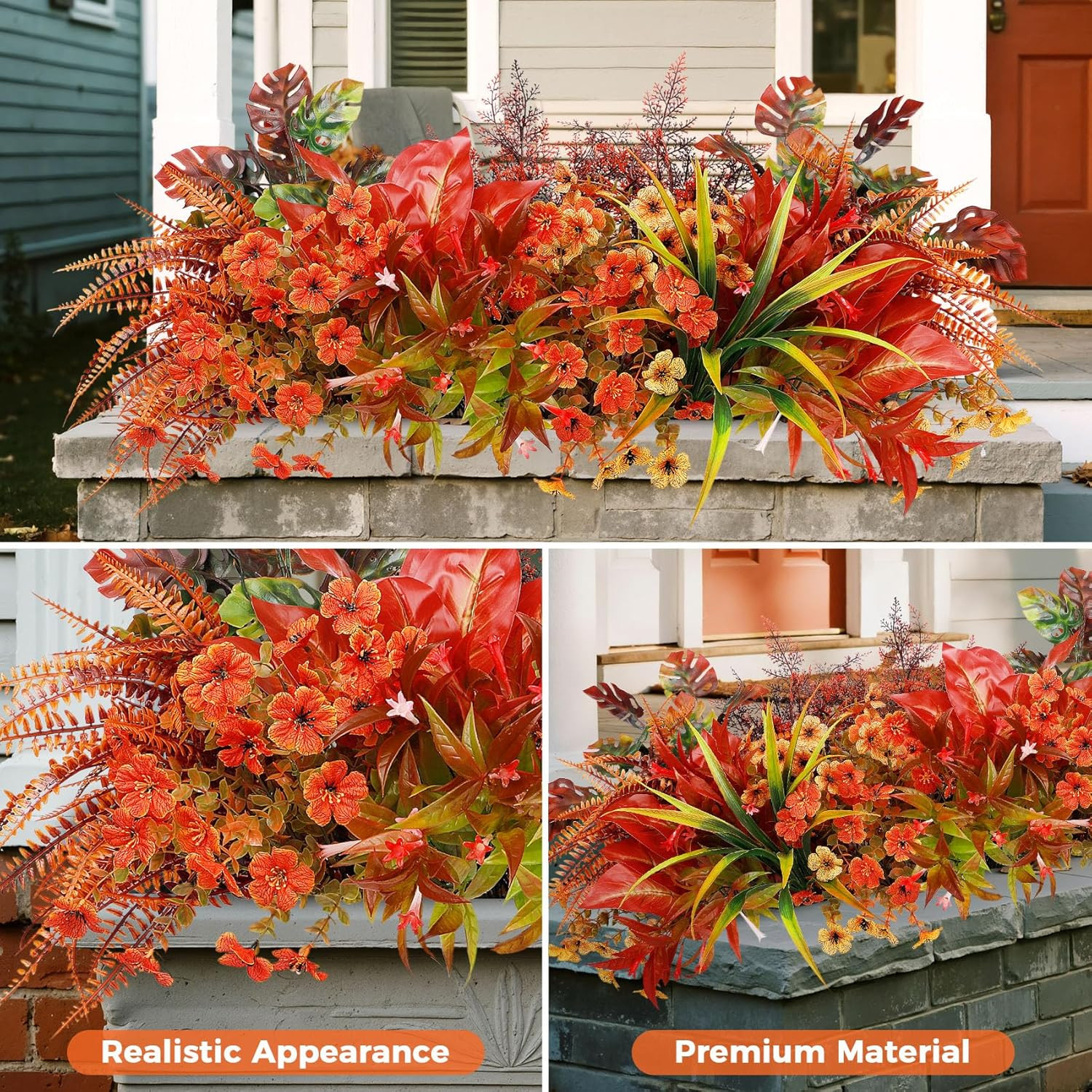 20 Bundles Artificial Fall Flowers for Outdoor Decoration, Fake Plants Faux Mums