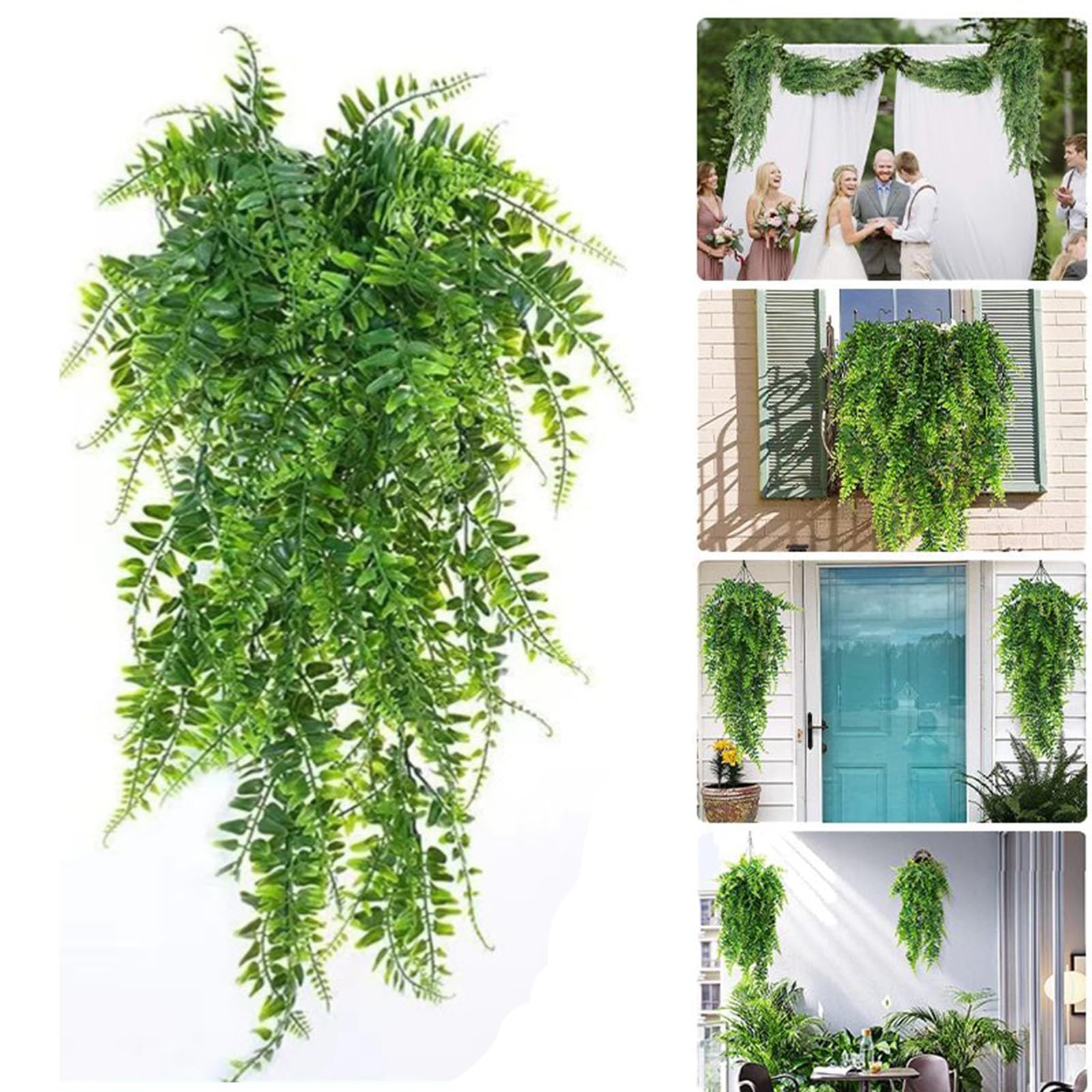 Plastic Plants,Fake Hanging Plants Ferns,Small Outdoor Faux Plant,4 PCS
