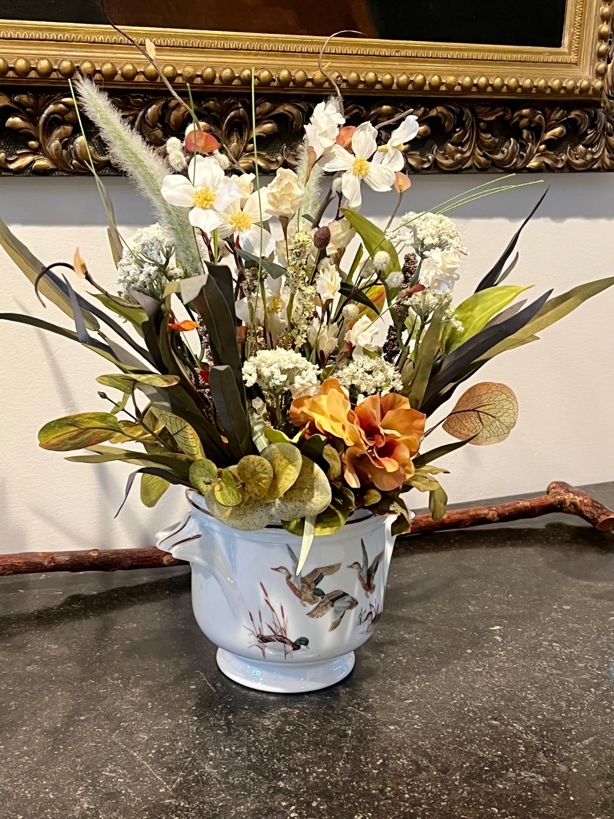 Faux Floral Arrangement in Vintage Abercrombie & Fitch Limoges Cachepot