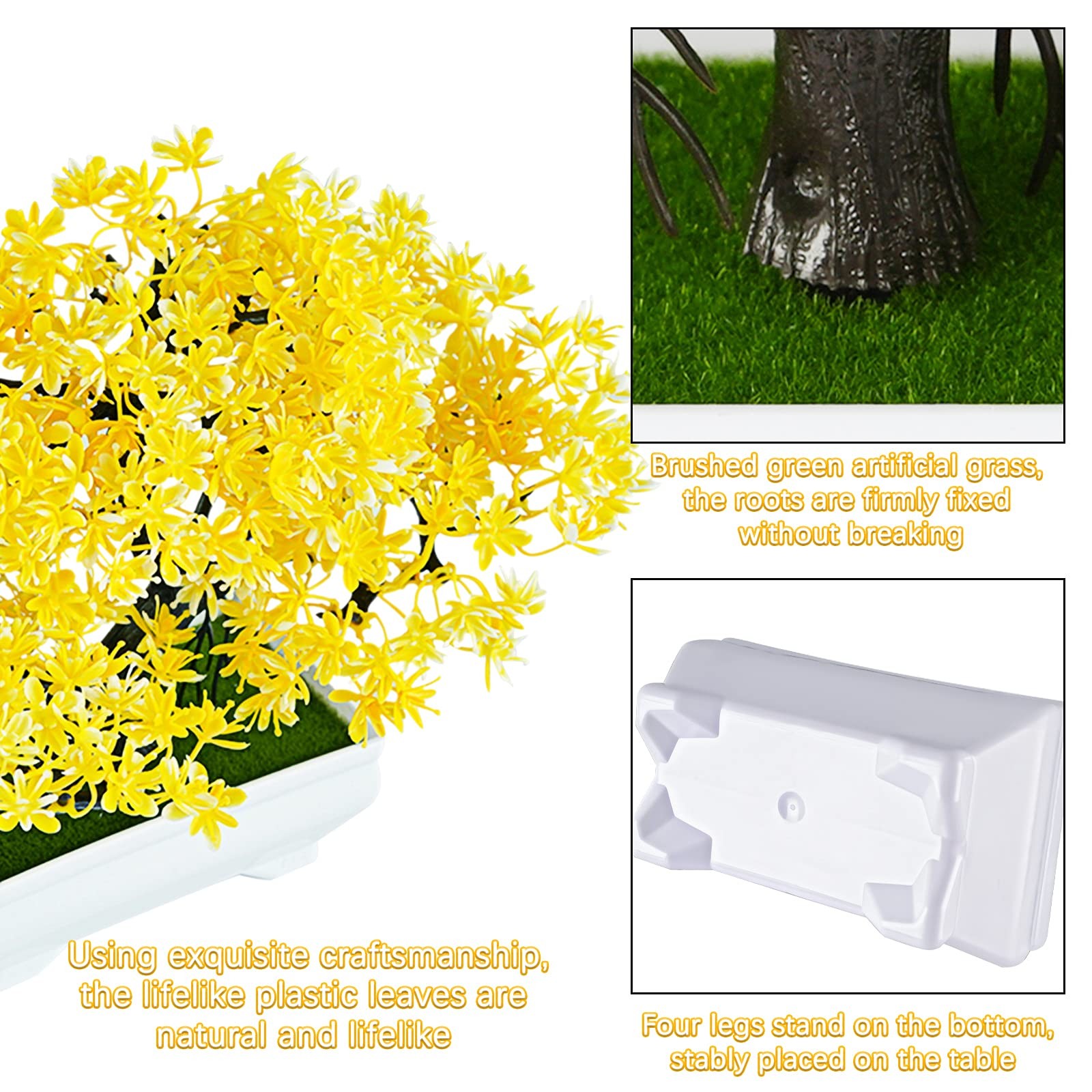 Mini Artificial Bonsai Tree Plants with Plastic Cement Pots for Home Office D…