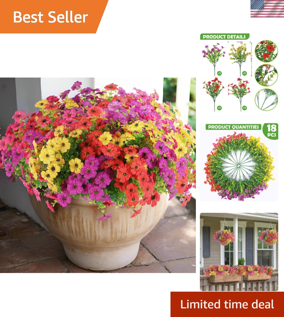 18 Count Colorful Daisy Flowers – UV Resistant Faux Plants for All Seasons