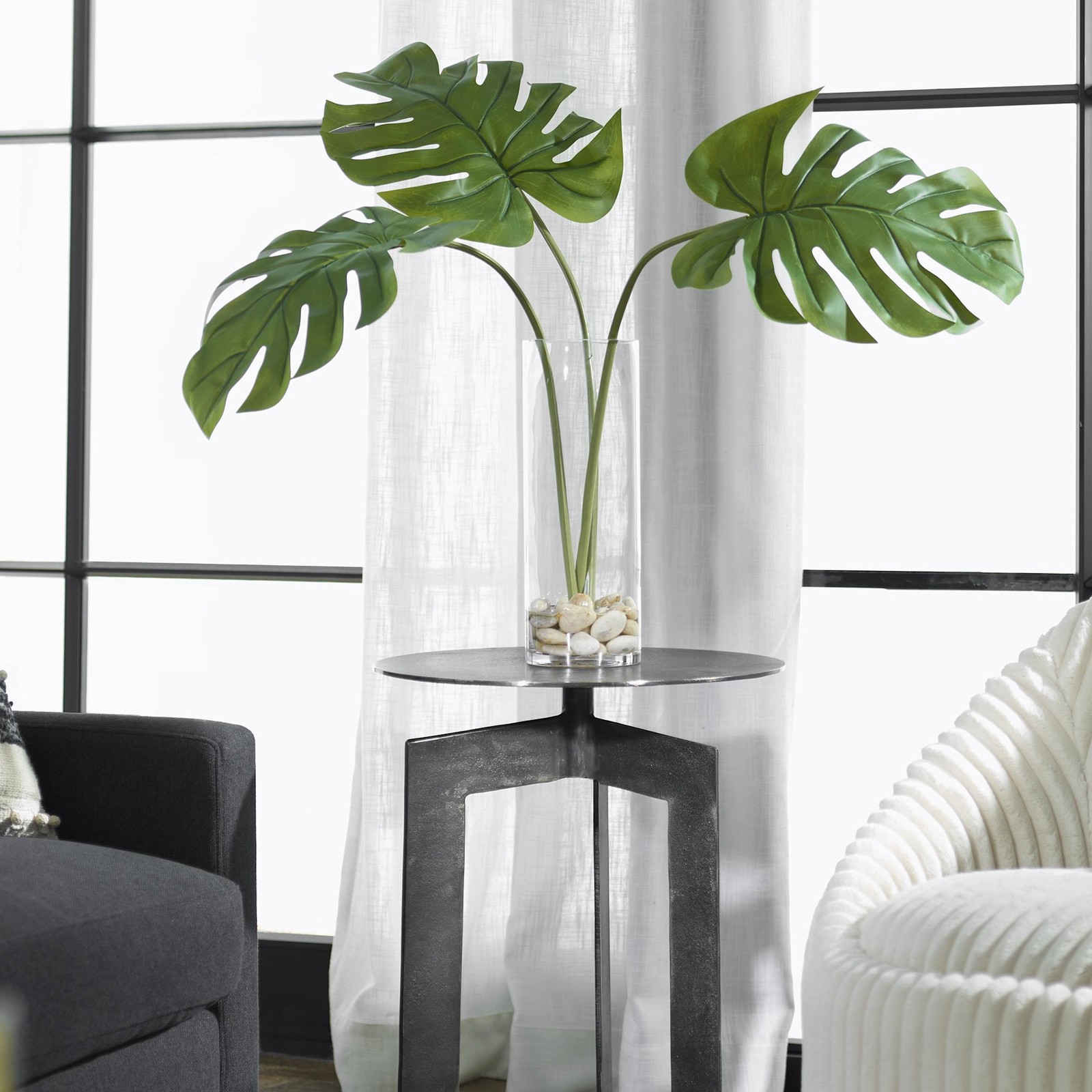 Uttermost 60181 Ibero 30″ Tall Glass and Stone Faux Flora Planter – Clear