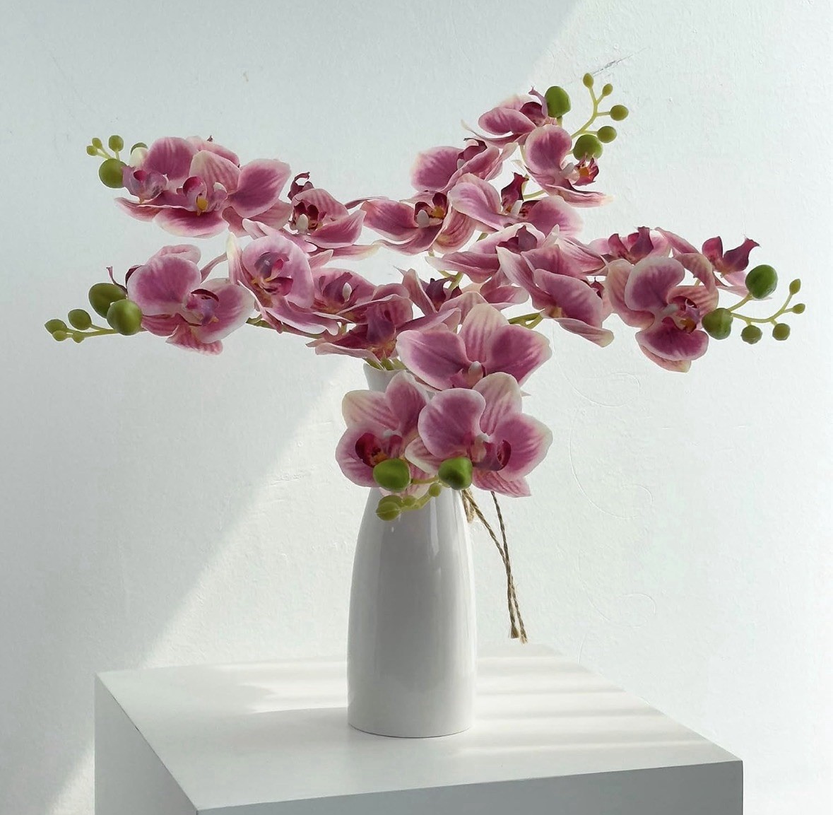 5 Fake Orchid 17 Inches with Real Touch Flowers & Flexible Stems Pinkish Purple