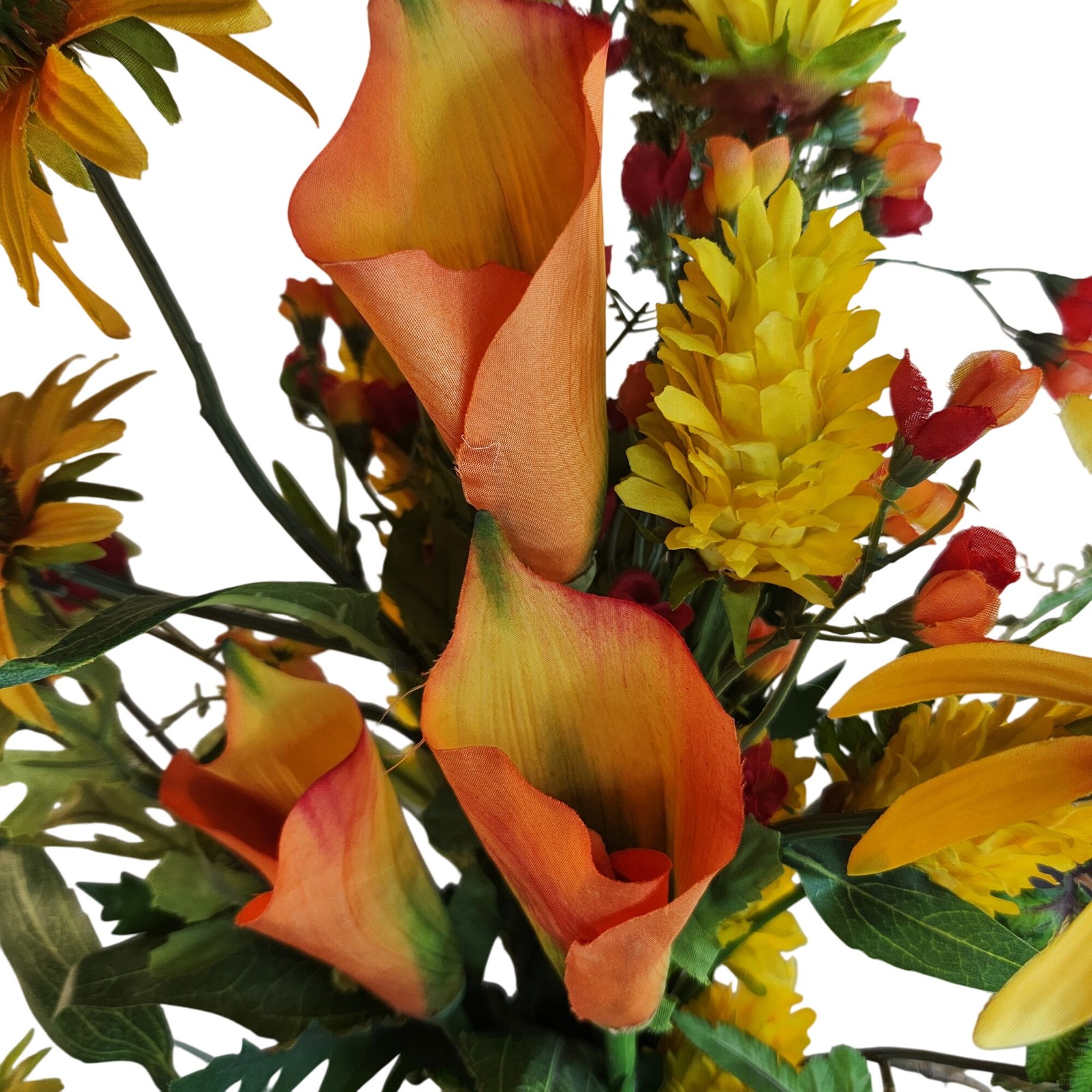 Artificial Flower Bouquet With Orange Calla Lilies, Yellow Cone Flowers Wild Mi