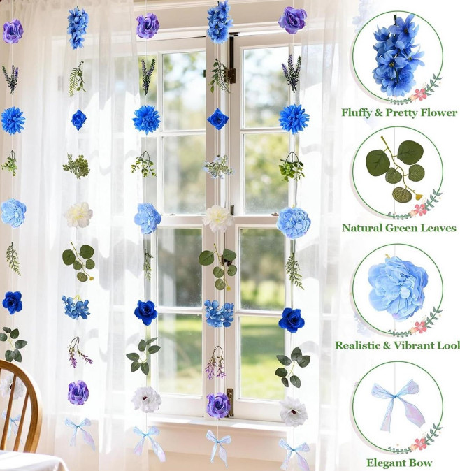 6PCS 36FT Blue Silk Flower Garland Hanging Wildflower Backdrop Wedding Decor