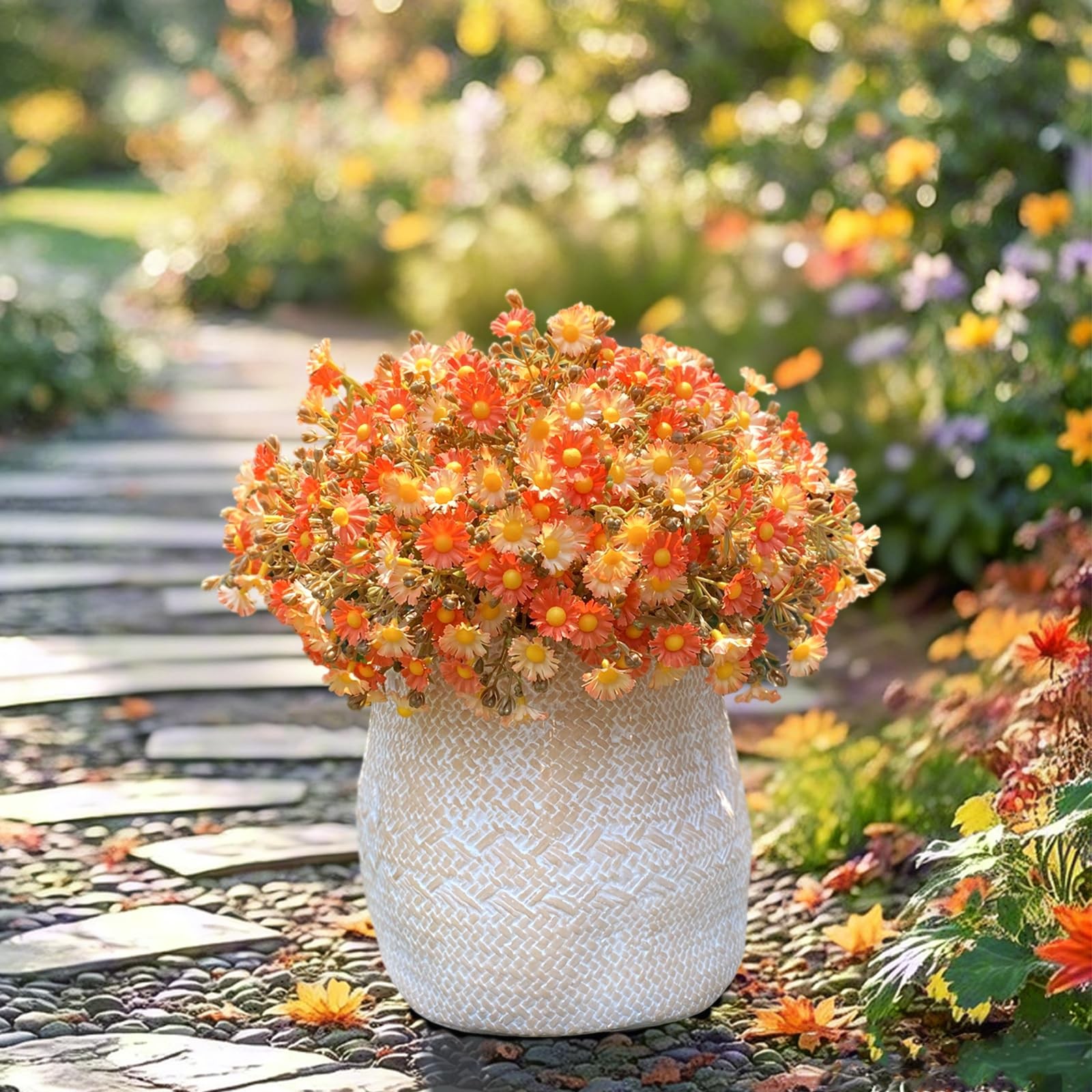 12 Bundles UV Resistant Artificial Fall Flowers Fake Mums Realistic Silk Dais…