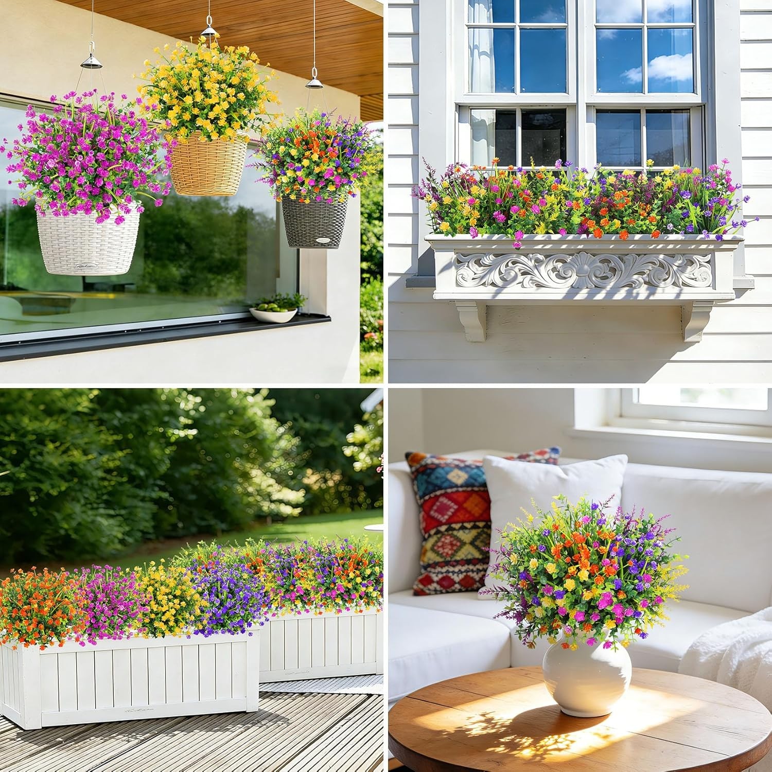 20 Bundles Artificial Plastic Flowers for Outdoors, Mixed Color | Plastic fake