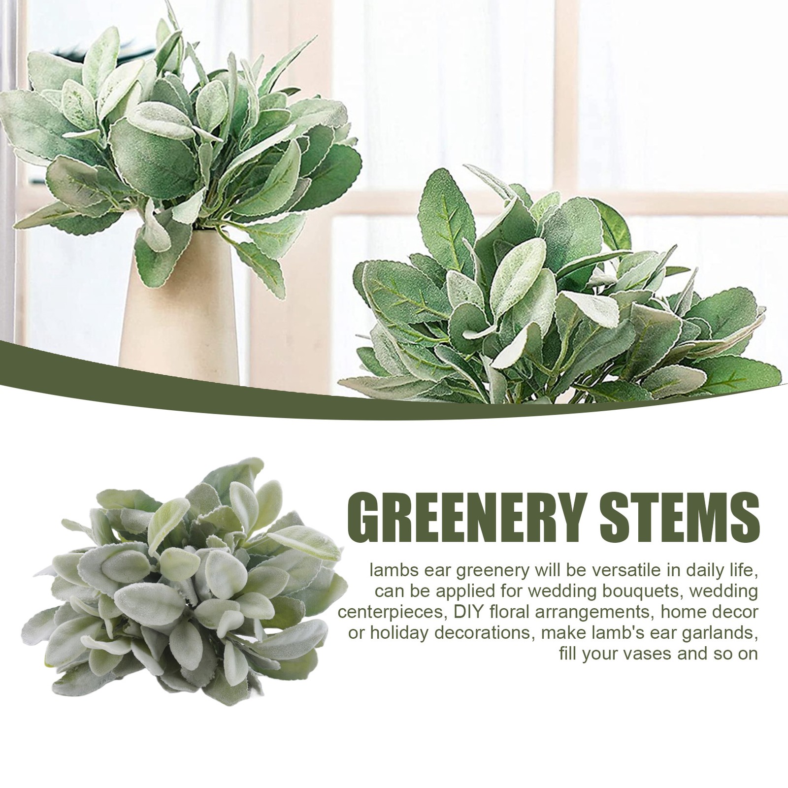 24 Pcs Artificial Flocked Lambs Ear Greenery Stems Faux Lambs Ear Stems2120