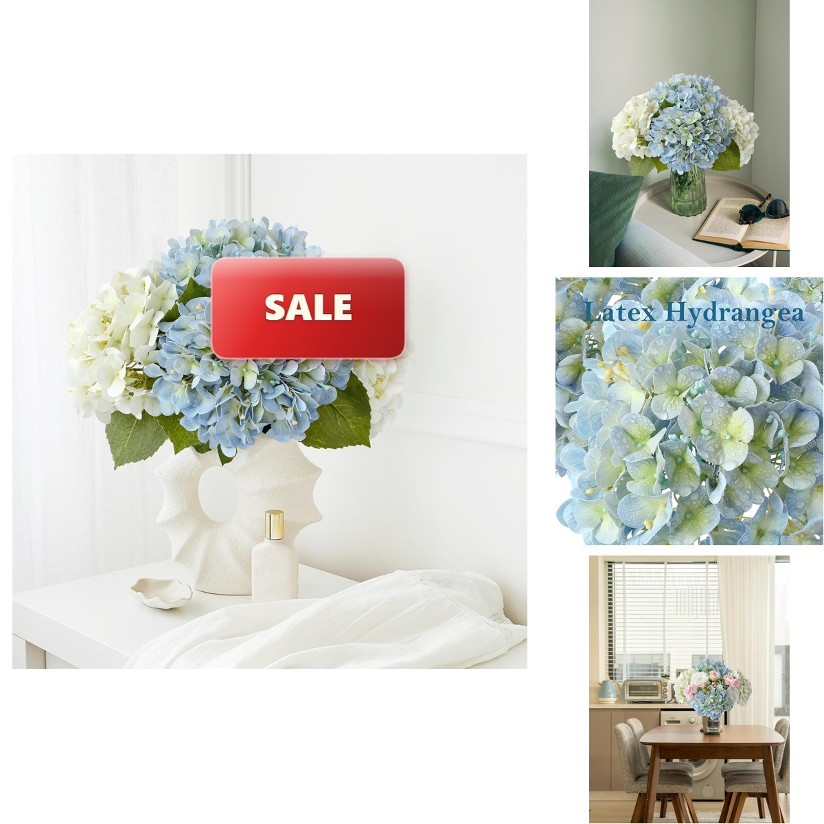 SUMTIPHUN 4 Pcs 20” Real Touch Hydrangeas 2 White 2 Light Blue Artificial